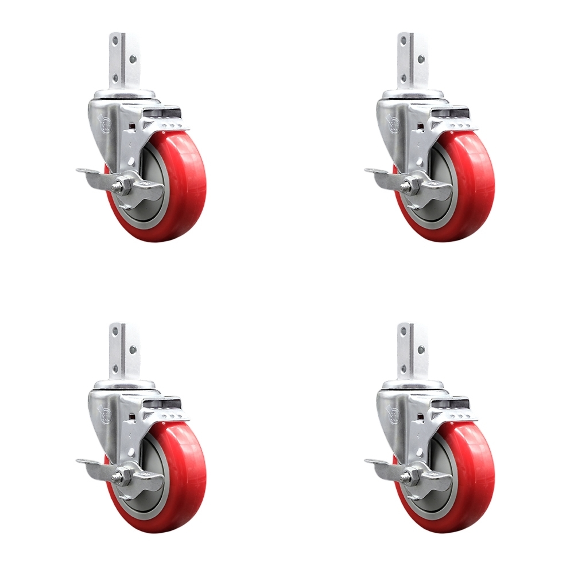 Service Caster, 4Inch x 1 1/4Inch Stem Casters, Wheel Diameter 4 in, Caster Type Swivel, Package (qty.) 4, Model SCC-SQ20S414-PPUB-RED-TLB-78-4