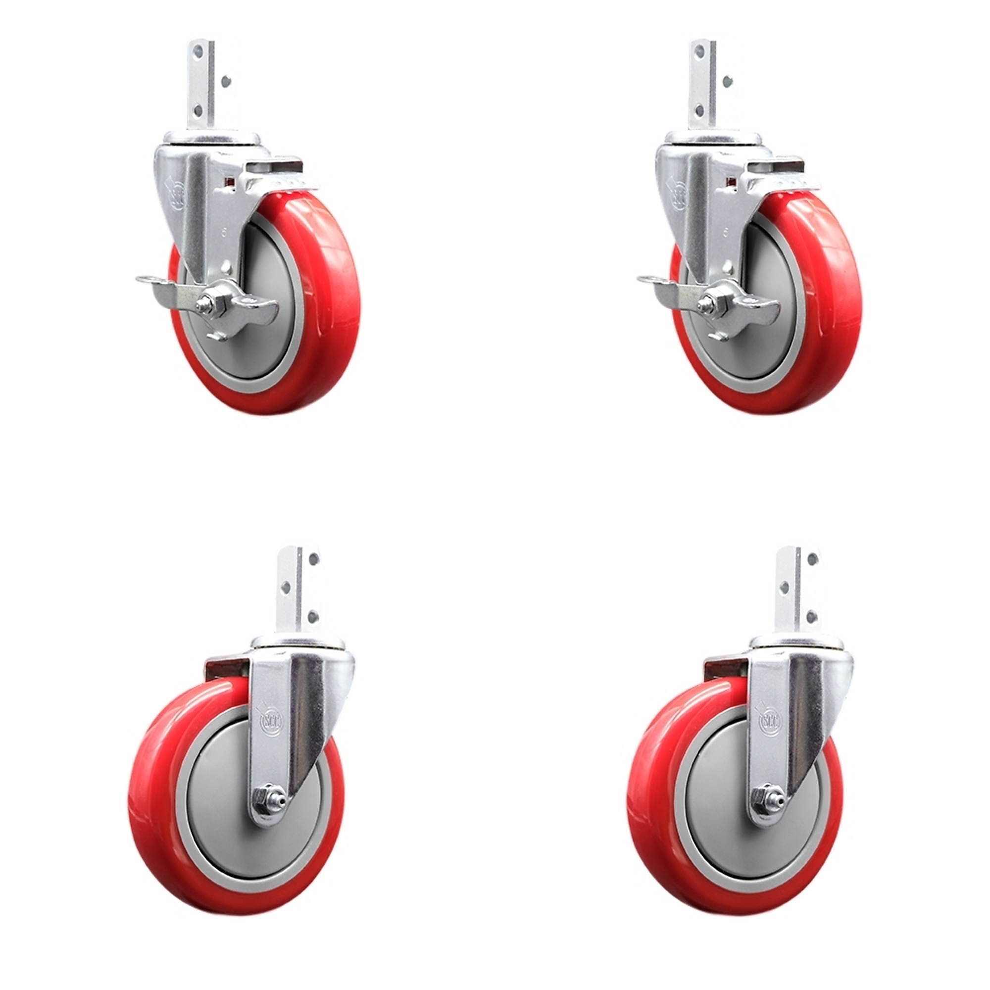 Service Caster, 5Inch x 1 1/4Inch Stem Casters, Wheel Diameter 5 in, Caster Type Swivel, Package (qty.) 4, Model SCC-SQ20S514-PPUB-RED-TLB-34-2-S-2