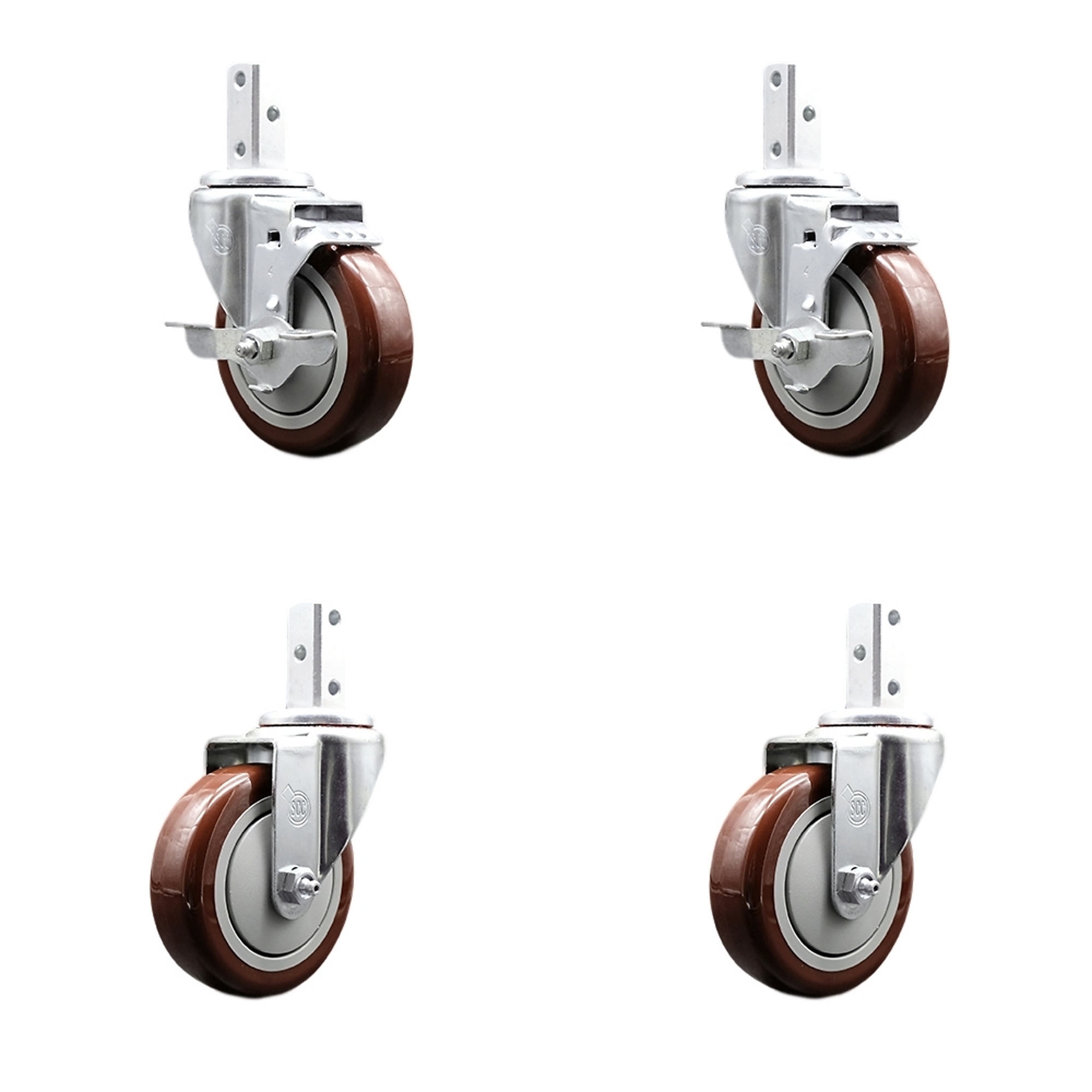 Service Caster, 4Inch x 1 1/4Inch Stem Casters, Wheel Diameter 4 in, Caster Type Swivel, Package (qty.) 4, Model SCC-SQ20S414-PPUB-MRN-TLB-34-2-S-2