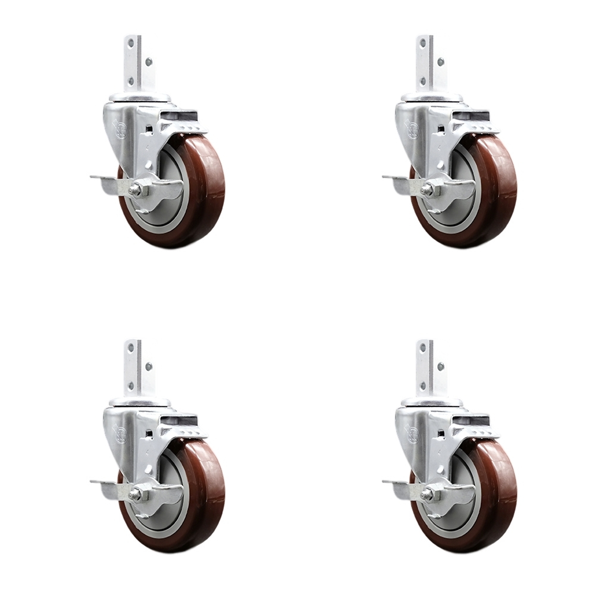 Service Caster, 4Inch x 1 1/4Inch Stem Casters, Wheel Diameter 4 in, Caster Type Swivel, Package (qty.) 4, Model SCC-SQ20S414-PPUB-MRN-TLB-34-4