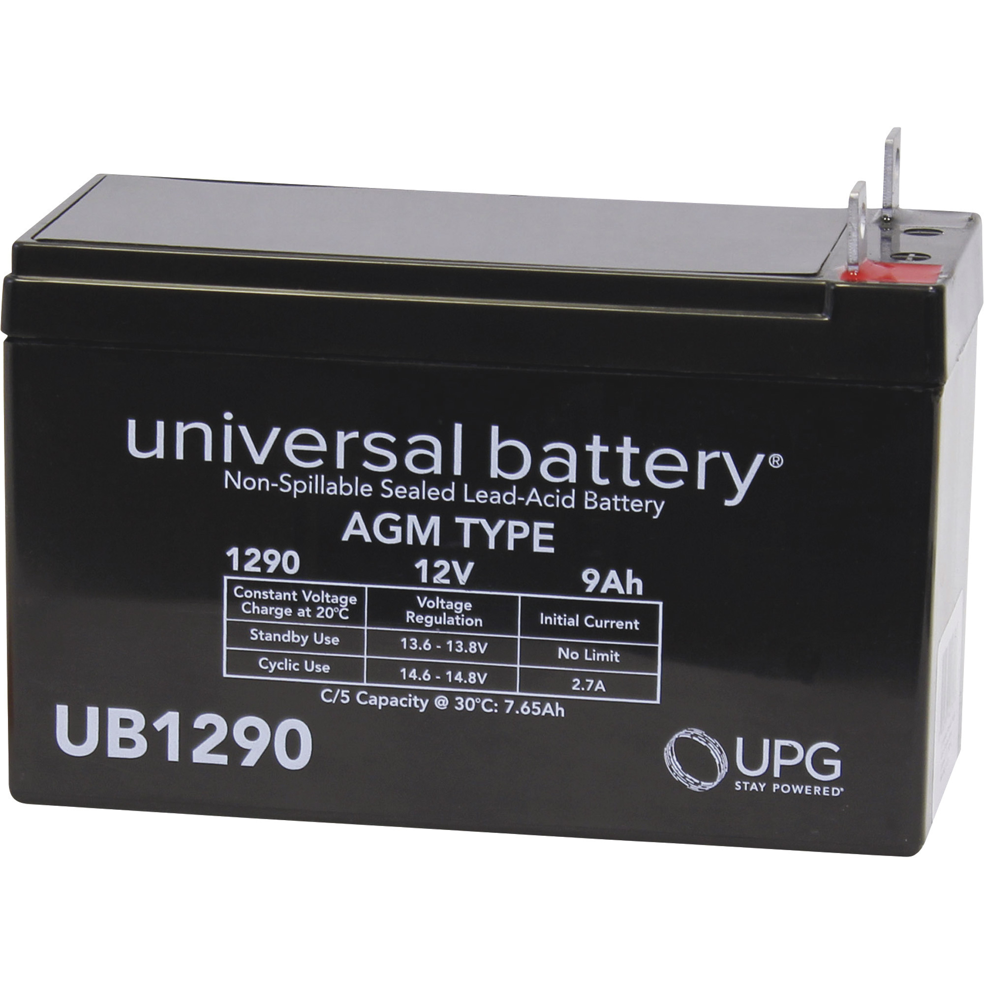 UPG Sealed Lead Acid Battery, AGM-type, 12V, 9 Amps, Model UB1290