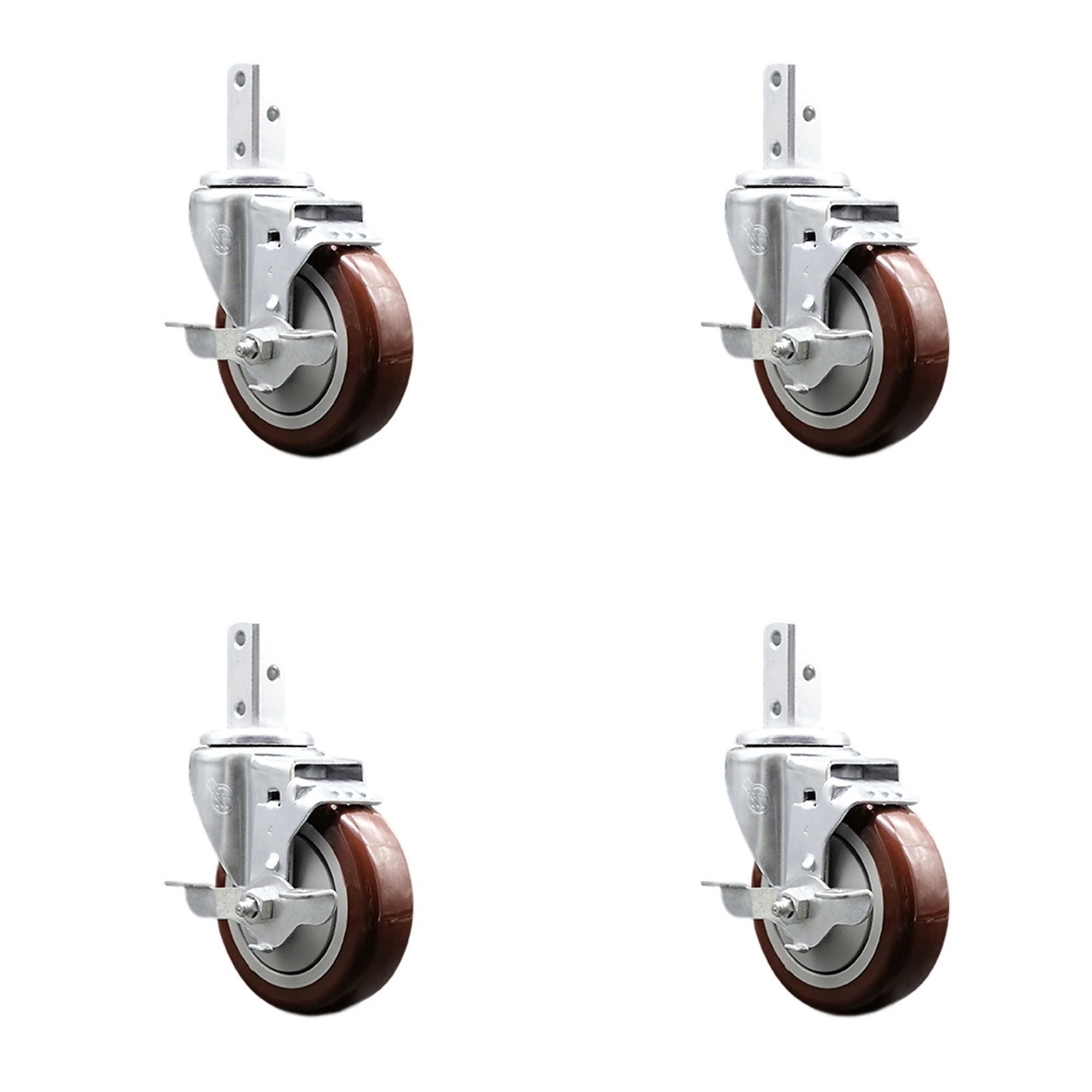 Service Caster, 4Inch x 1 1/4Inch Stem Casters, Wheel Diameter 4 in, Caster Type Swivel, Package (qty.) 4, Model SCC-SQ20S414-PPUB-MRN-TLB-78-4