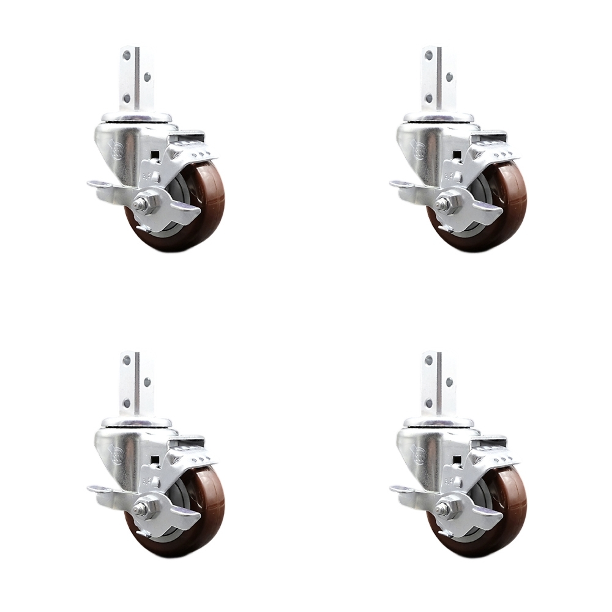 Service Caster, 3 1/2Inch x 1 1/4Inch Stem Casters, Wheel Diameter 3.5 in, Caster Type Swivel, Package (qty.) 4, Model SCC-SQ20S3514-PPUB-MRN-TLB-34-4