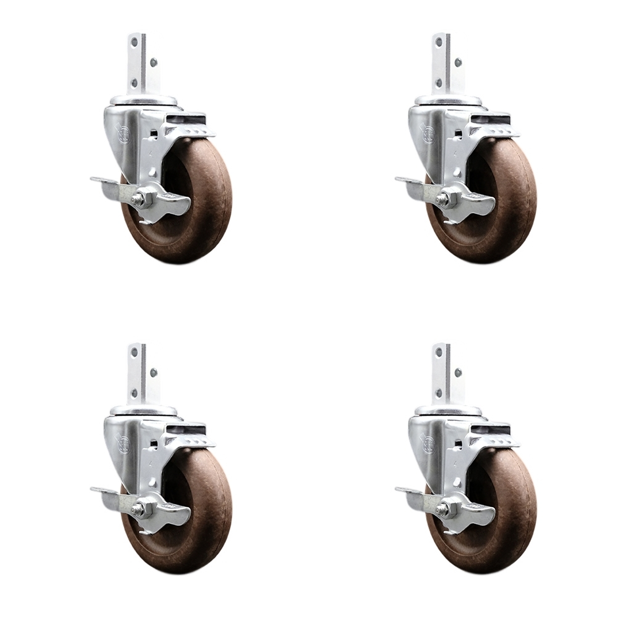 Service Caster, 4Inch x 1 1/4Inch Stem Casters, Wheel Diameter 4 in, Caster Type Swivel, Package (qty.) 4, Model SCC-SQ20S414-GFNSHT-TLB-34-4