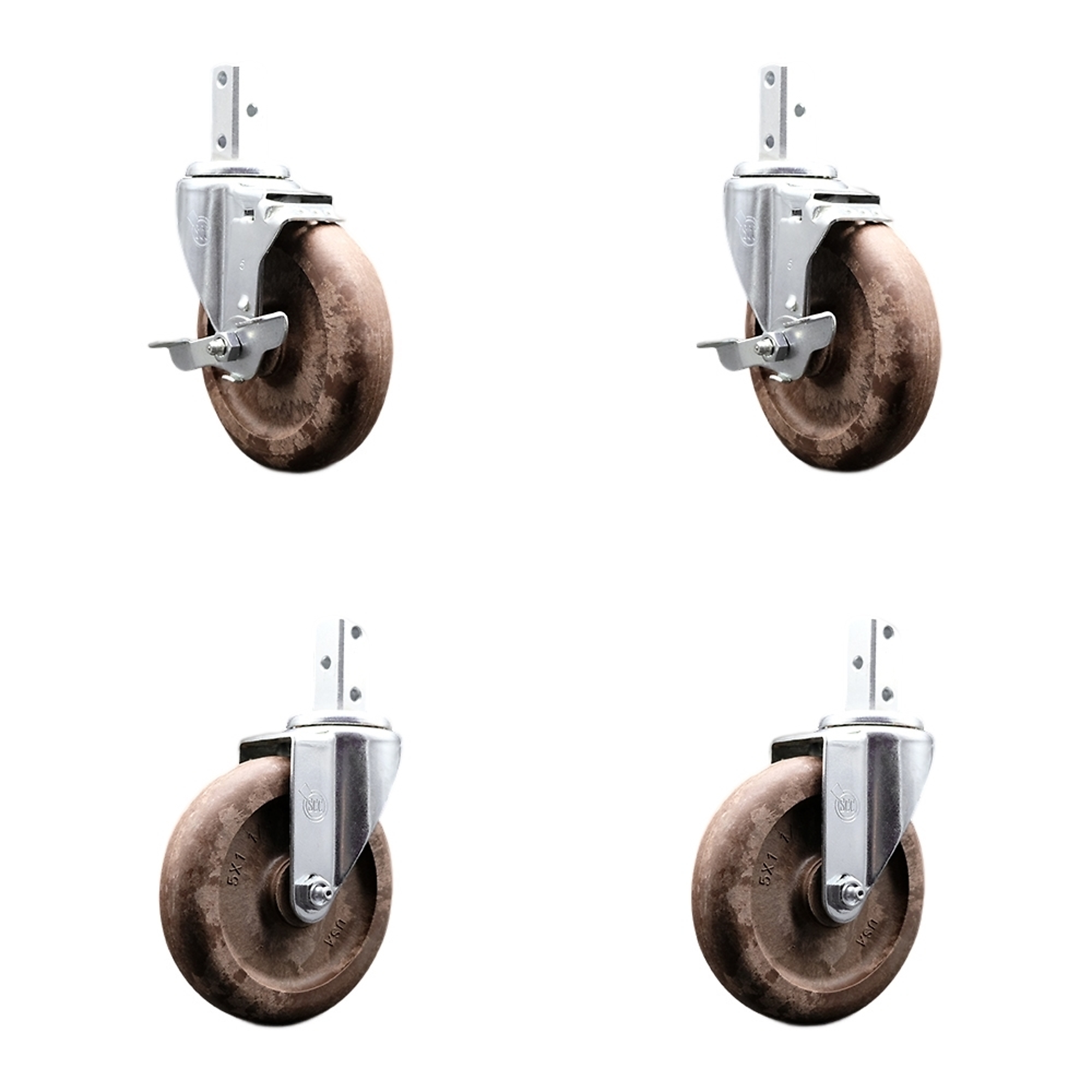 Service Caster, 5Inch x 1 1/4Inch Stem Casters, Wheel Diameter 5 in, Caster Type Swivel, Package (qty.) 4, Model SCC-SQ20S514-GFNSHT-TLB-34-2-S-2