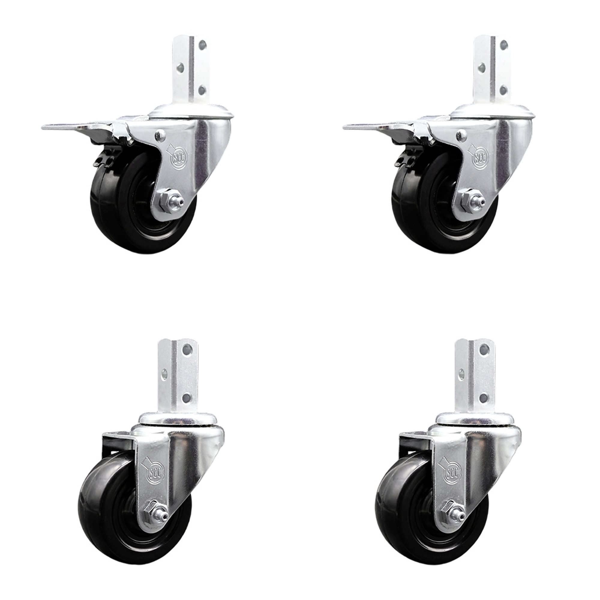 Service Caster, 3Inch x 1 1/4Inch Stem Casters, Wheel Diameter 3 in, Caster Type Swivel, Package (qty.) 4, Model SCC-SQTTL20S314-HRS-78-2-S-2