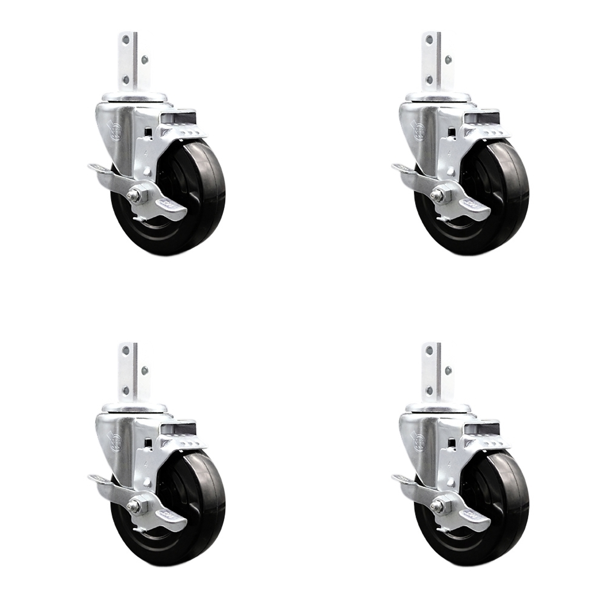 Service Caster, 4Inch x 1 1/4Inch Stem Casters, Wheel Diameter 4 in, Caster Type Swivel, Package (qty.) 4, Model SCC-SQ20S414-HRS-TLB-34-4