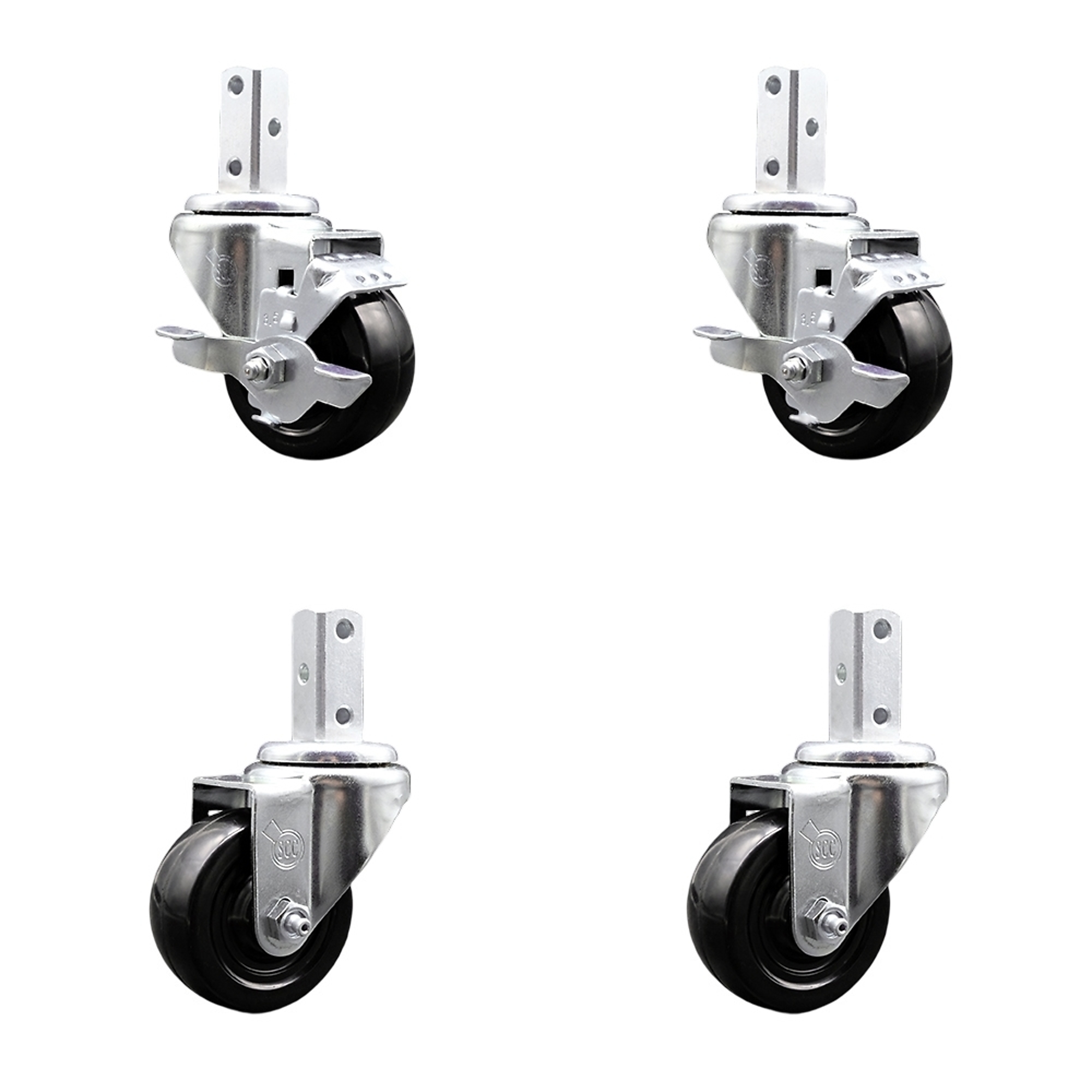 Service Caster, 3 1/2Inch x 1 1/4Inch Stem Casters, Wheel Diameter 3.5 in, Caster Type Swivel, Package (qty.) 4, Model SCC-SQ20S3514-HRS-TLB-78-2-S-2