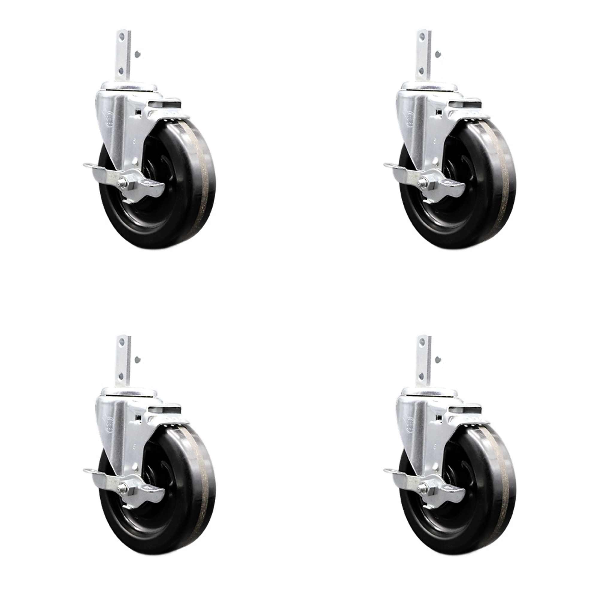 Service Caster, 5Inch x 1 1/4Inch Stem Casters, Wheel Diameter 5 in, Caster Type Swivel, Package (qty.) 4, Model SCC-SQ20S514-PHS-TLB-78-4