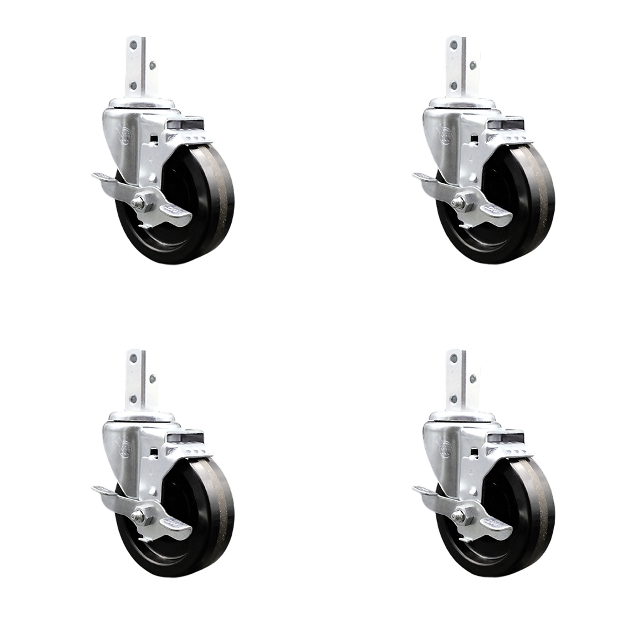 Service Caster, 4Inch x 1 1/4Inch Stem Casters, Wheel Diameter 4 in, Caster Type Swivel, Package (qty.) 4, Model SCC-SQ20S414-PHS-TLB-78-4