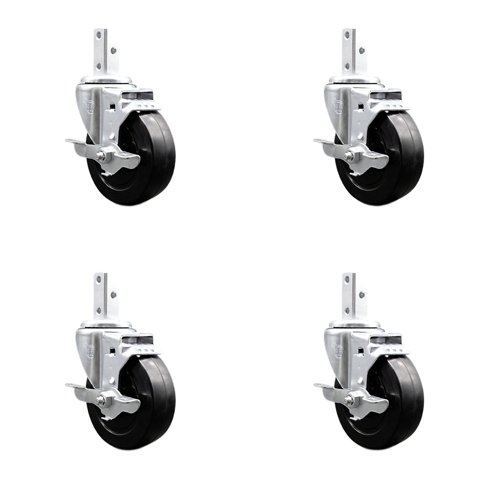 Service Caster, 4Inch x 1 1/4Inch Stem Casters, Wheel Diameter 4 in, Caster Type Swivel, Package (qty.) 4, Model SCC-SQ20S414-SRS-TLB-34-4