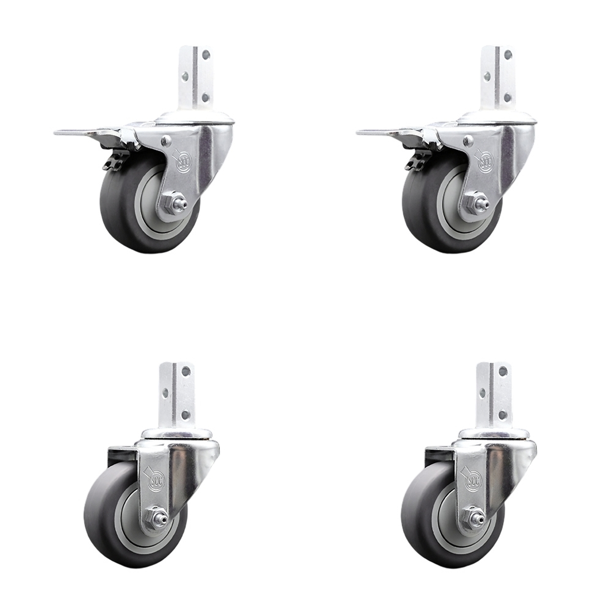 Service Caster, 3 1/2Inch x 1 1/4Inch Stem Casters, Wheel Diameter 3.5 in, Caster Type Swivel, Package (qty.) 4, Model SCC-SQTTL20S3514-TPRB-78-2-S-2