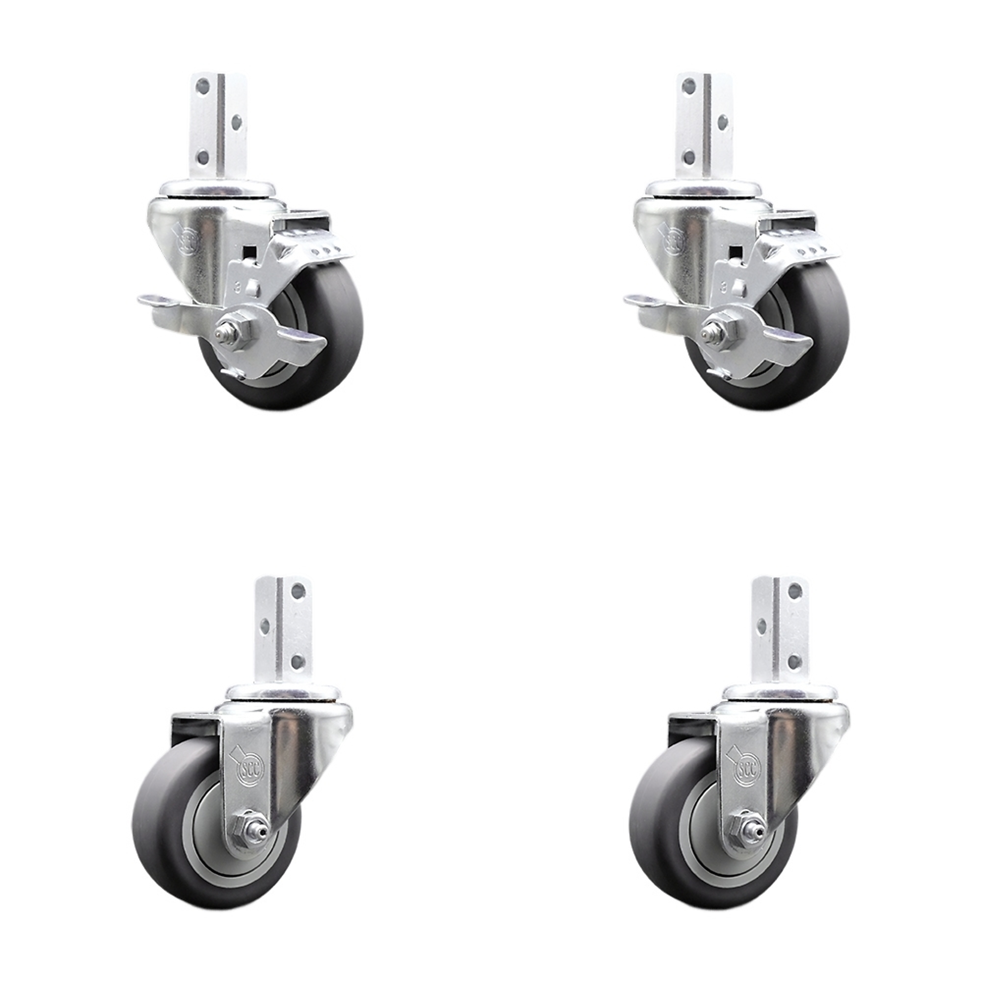 Service Caster, 3Inch x 1 1/4Inch Stem Casters, Wheel Diameter 3 in, Caster Type Swivel, Package (qty.) 4, Model SCC-SQ20S314-TPRB-TLB-78-2-S-2