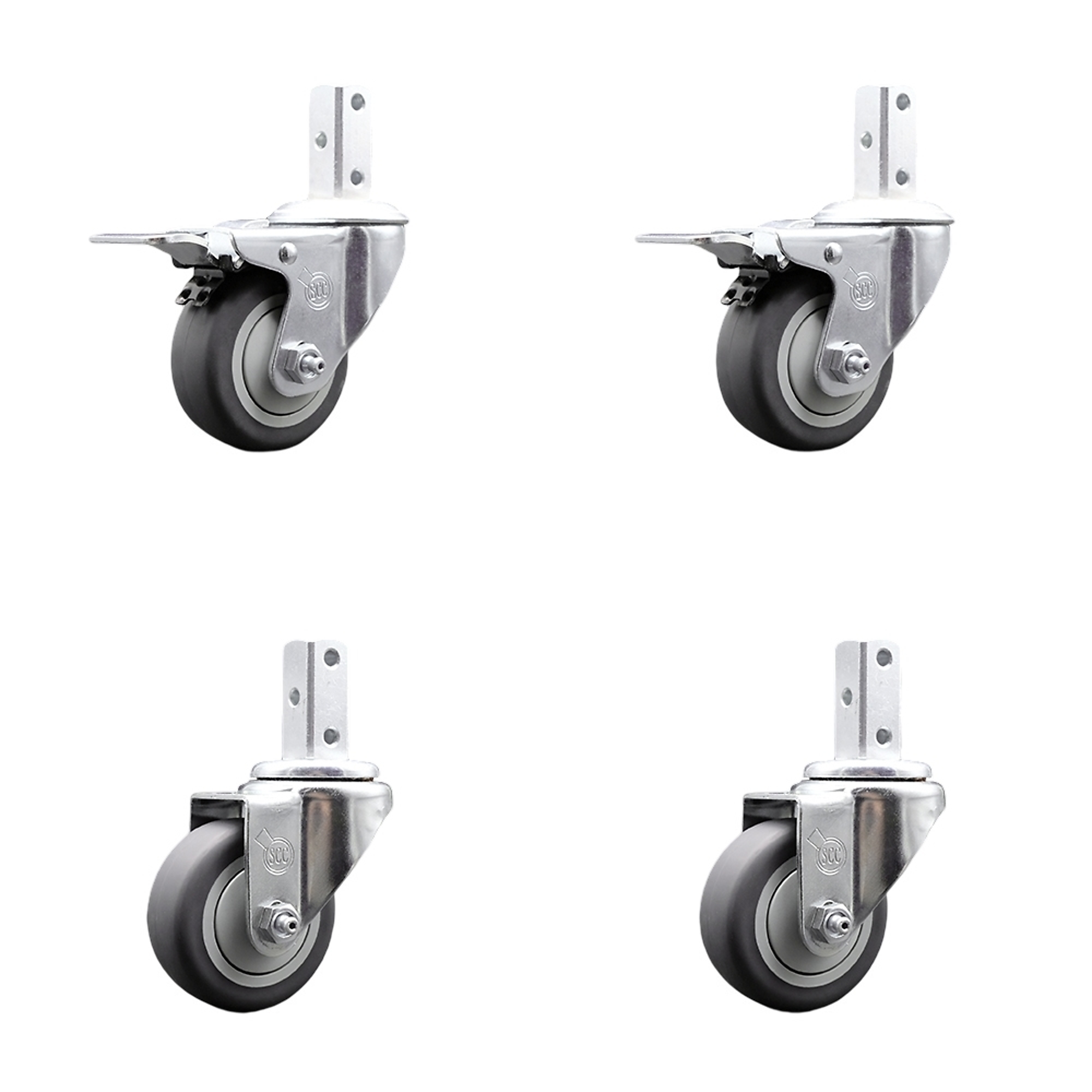 Service Caster, 3Inch x 1 1/4Inch Stem Casters, Wheel Diameter 3 in, Caster Type Swivel, Package (qty.) 4, Model SCC-SQTTL20S314-TPRB-34-2-S-2