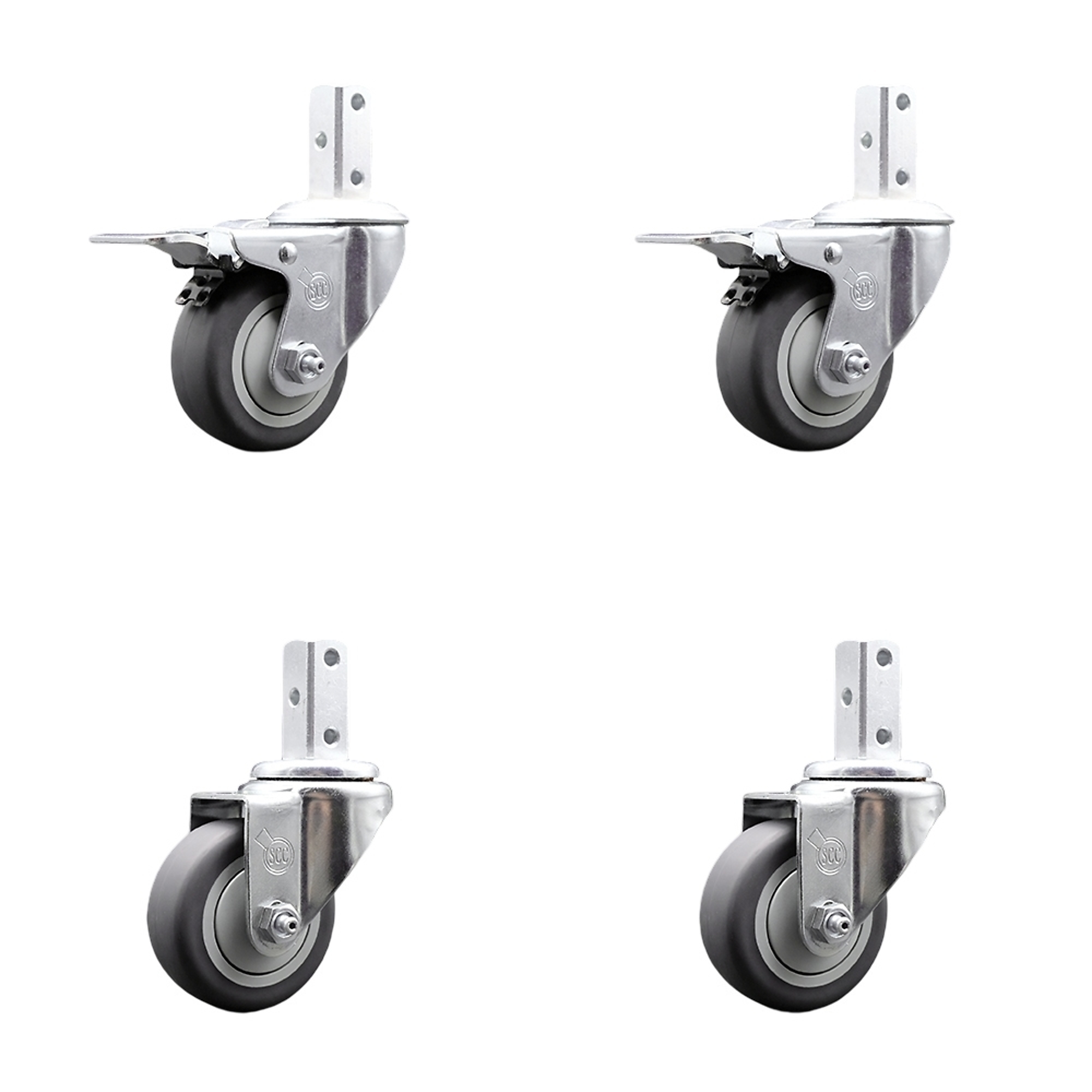 Service Caster, 3Inch x 1 1/4Inch Stem Casters, Wheel Diameter 3 in, Caster Type Swivel, Package (qty.) 4, Model SCC-SQTTL20S314-TPRB-78-2-S-2