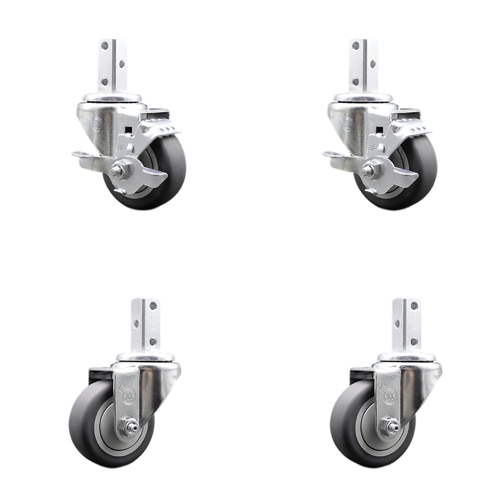 Service Caster, 3 1/2Inch x 1 1/4Inch Stem Casters, Wheel Diameter 3.5 in, Caster Type Swivel, Package (qty.) 4, Model SCC-SQ20S3514-TPRB-TLB-34-2-S-2