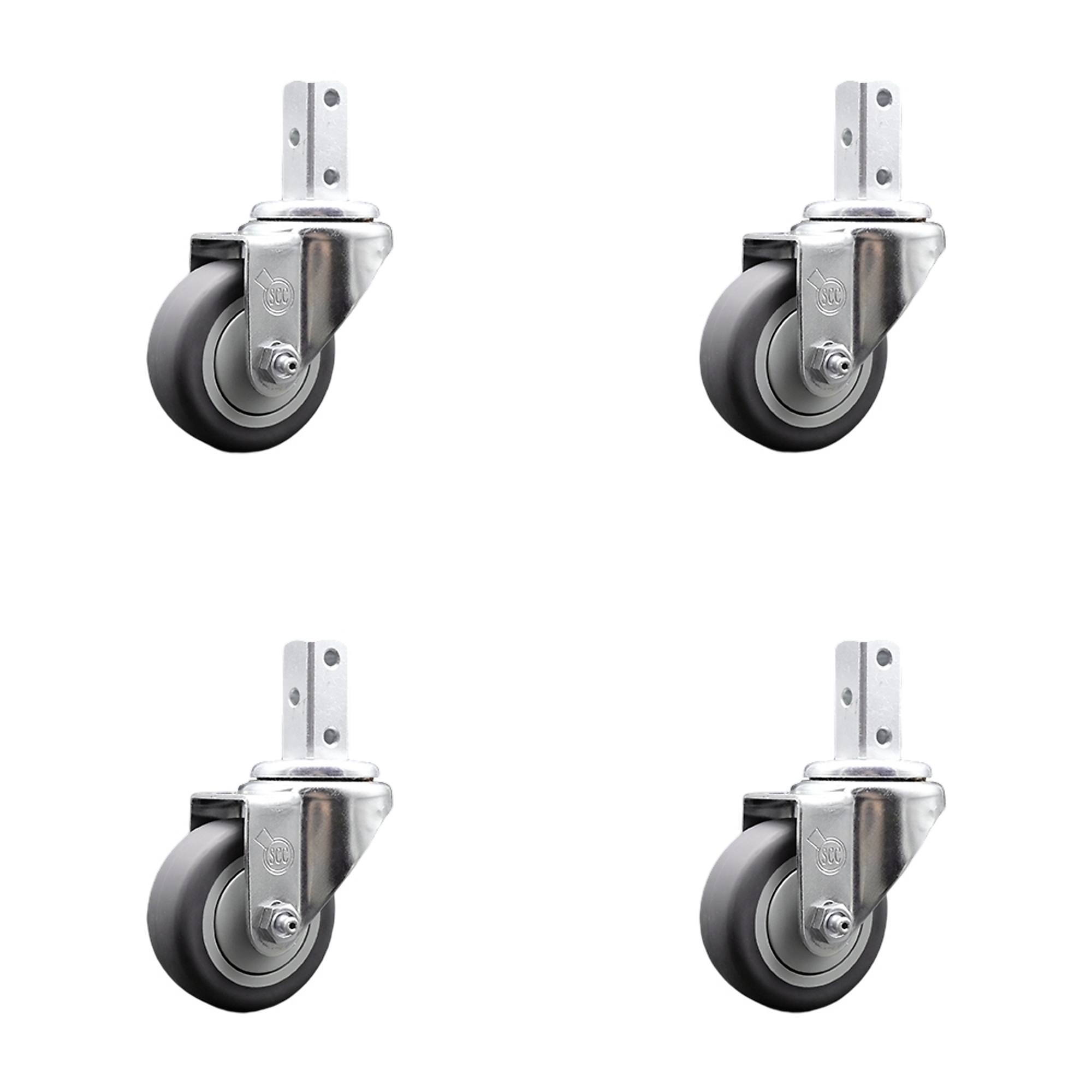 Service Caster, 3Inch x 1 1/4Inch Stem Casters, Wheel Diameter 3 in, Caster Type Swivel, Package (qty.) 4, Model SCC-SQ20S314-TPRB-78-4