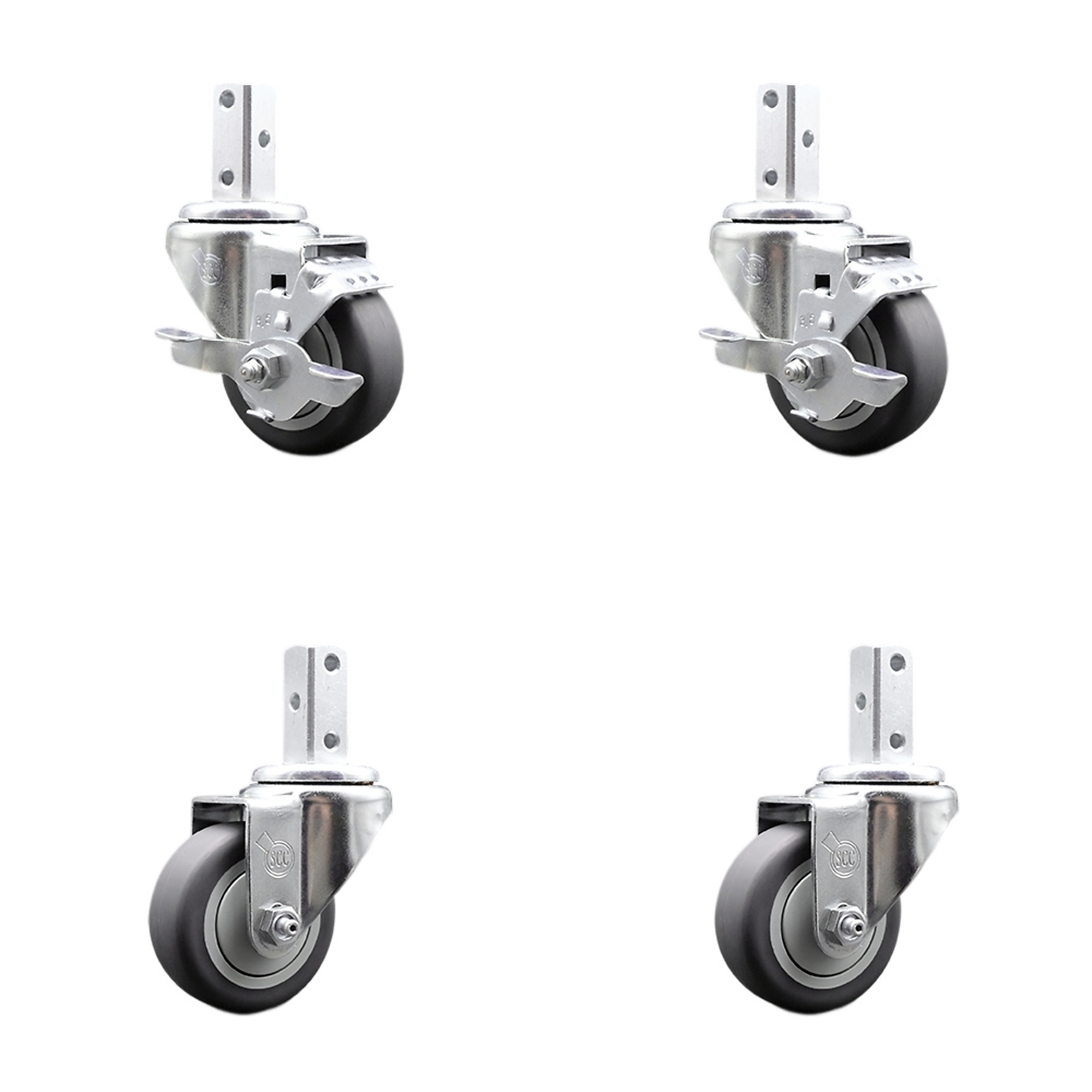 Service Caster, 3 1/2Inch x 1 1/4Inch Stem Casters, Wheel Diameter 3.5 in, Caster Type Swivel, Package (qty.) 4, Model SCC-SQ20S3514-TPRB-TLB-78-2-S-2