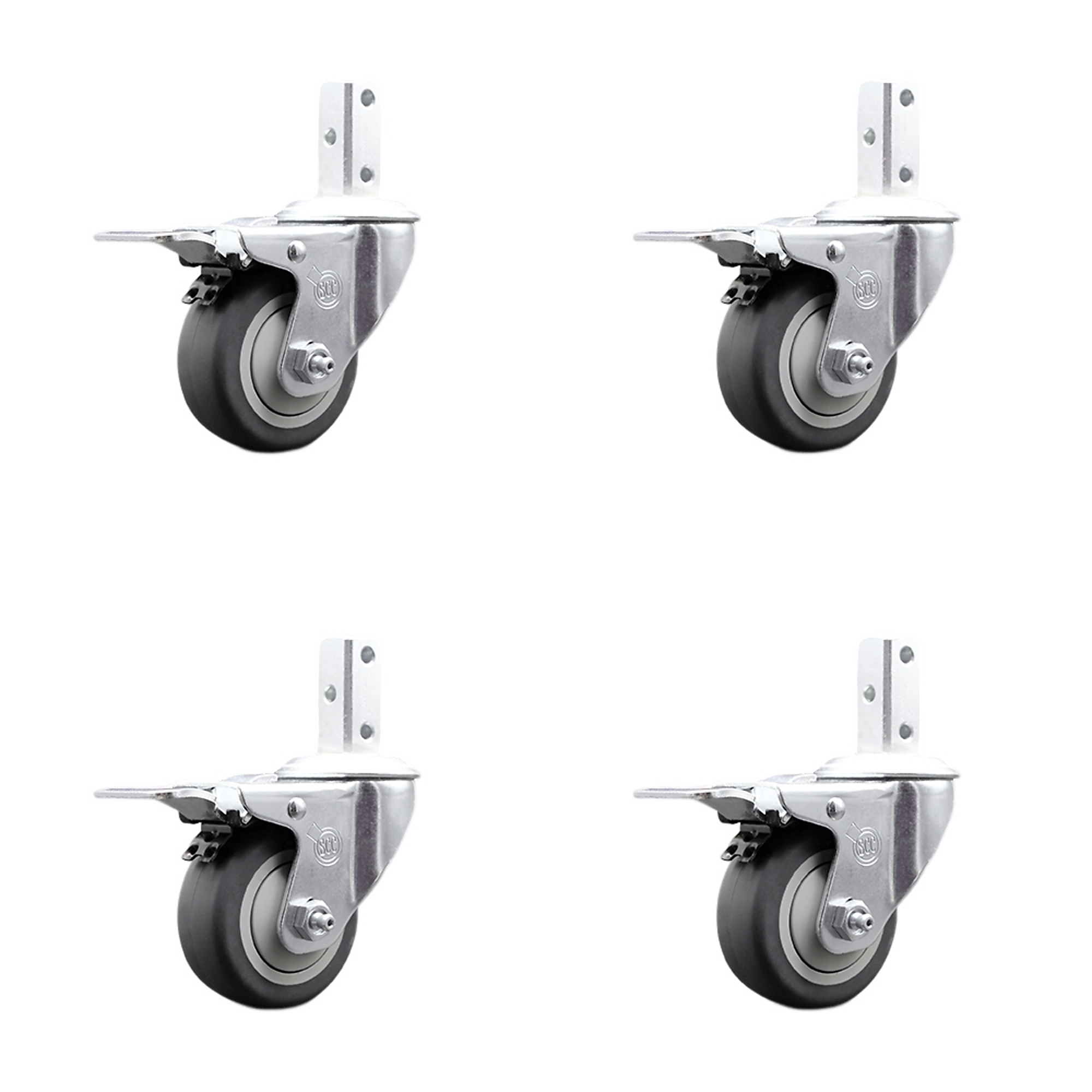 Service Caster, 3 1/2Inch x 1 1/4Inch Stem Casters, Wheel Diameter 3.5 in, Caster Type Swivel, Package (qty.) 4, Model SCC-SQTTL20S3514-TPRB-34-4