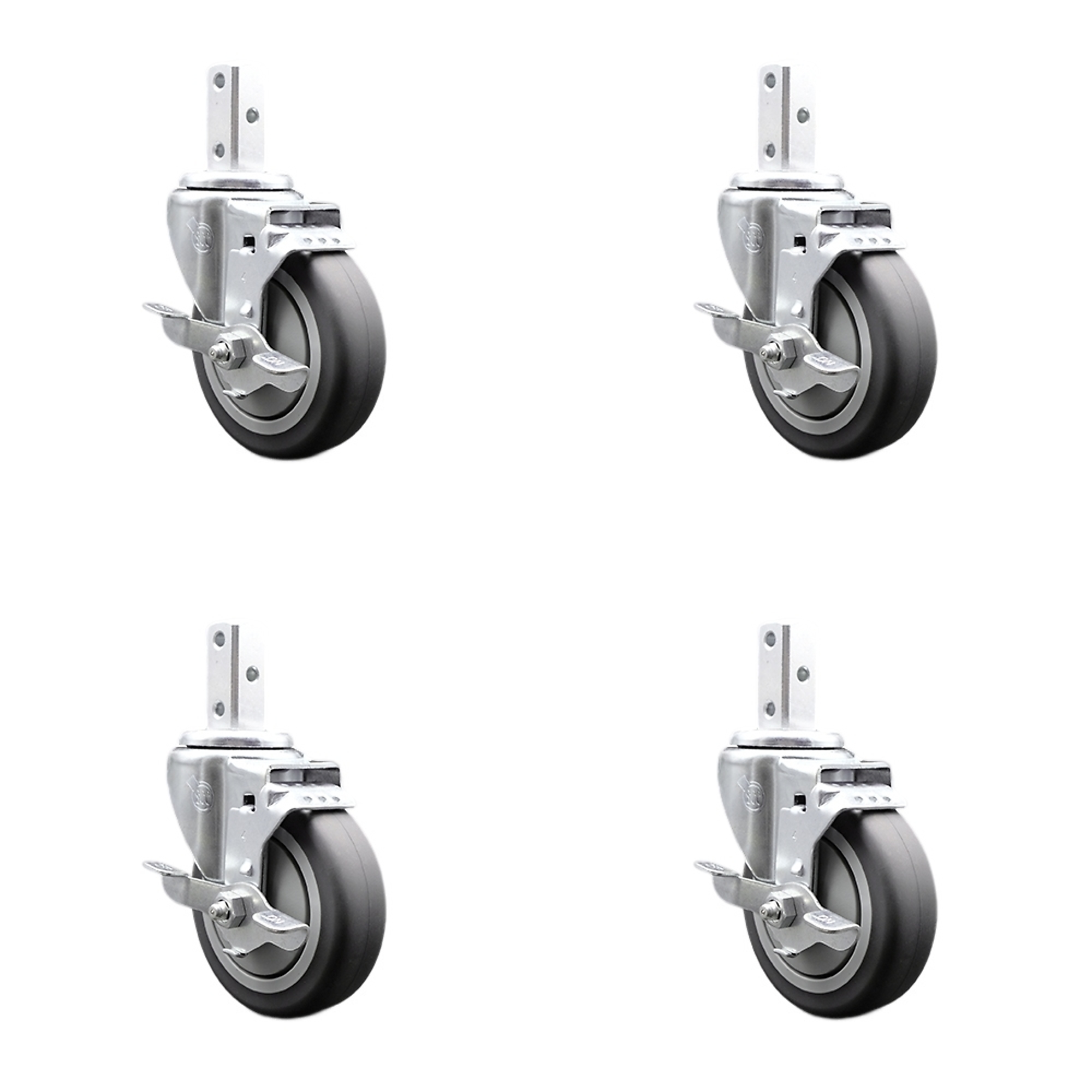 Service Caster, 4Inch x 1 1/4Inch Stem Casters, Wheel Diameter 4 in, Caster Type Swivel, Package (qty.) 4, Model SCC-SQ20S414-TPRB-TLB-78-4