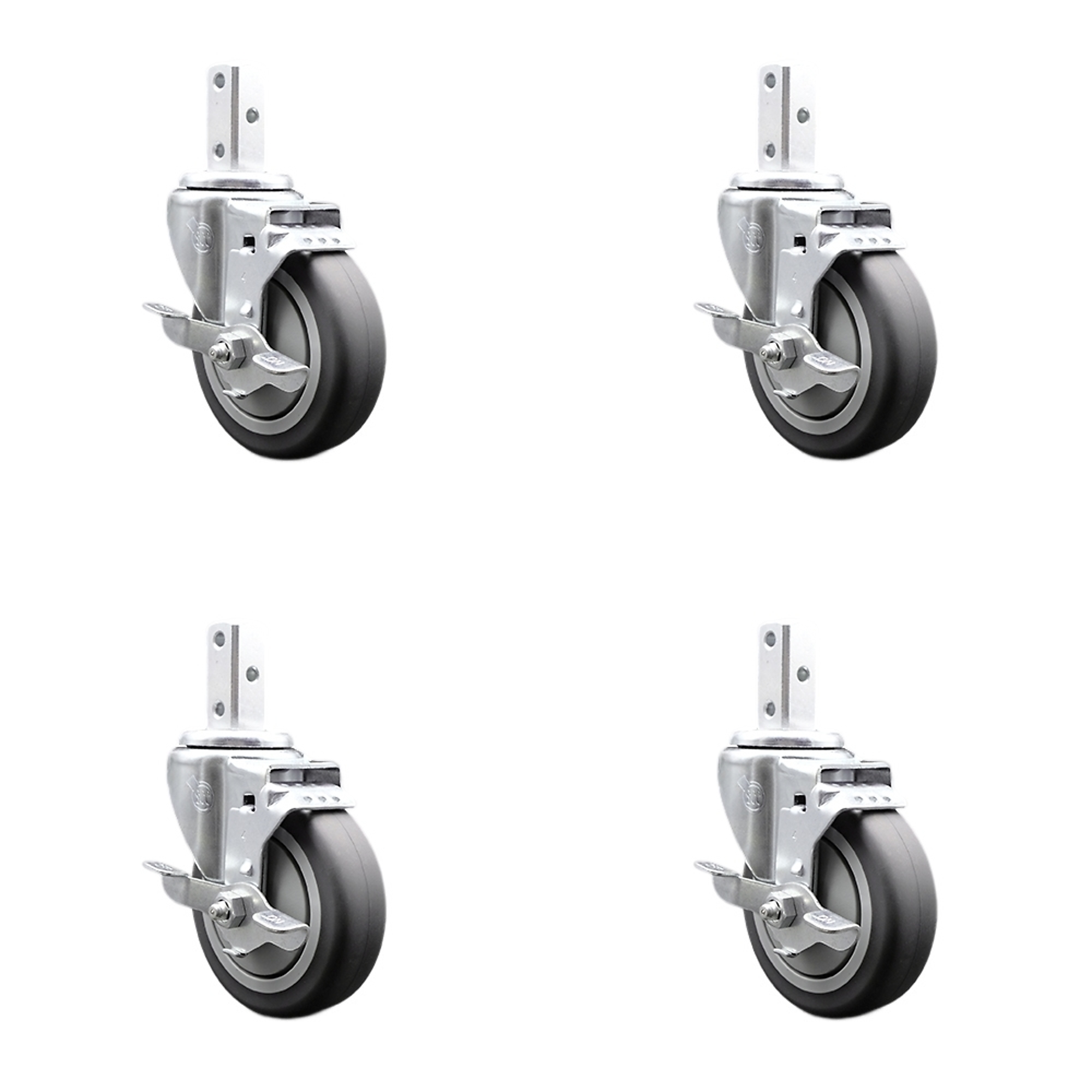 Service Caster, 4Inch x 1 1/4Inch Stem Casters, Wheel Diameter 4 in, Caster Type Swivel, Package (qty.) 4, Model SCC-SQ20S414-TPRB-TLB-34-4