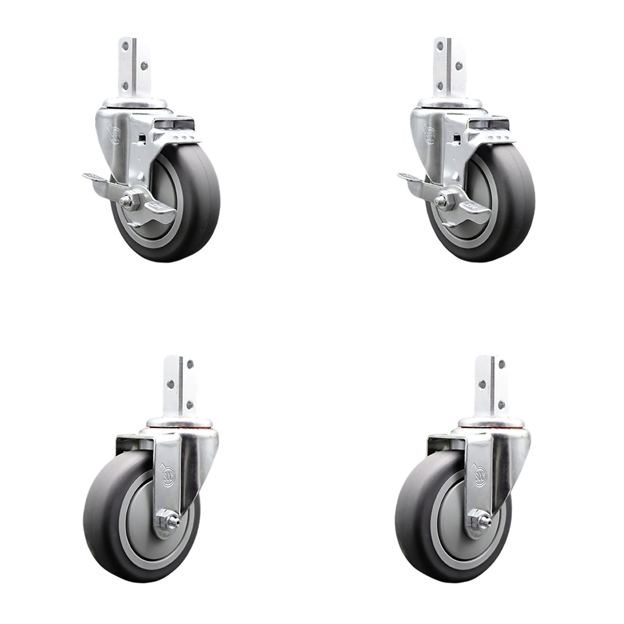 Service Caster, 4Inch x 1 1/4Inch Stem Casters, Wheel Diameter 4 in, Caster Type Swivel, Package (qty.) 4, Model SCC-SQ20S414-TPRB-TLB-78-2-S-2