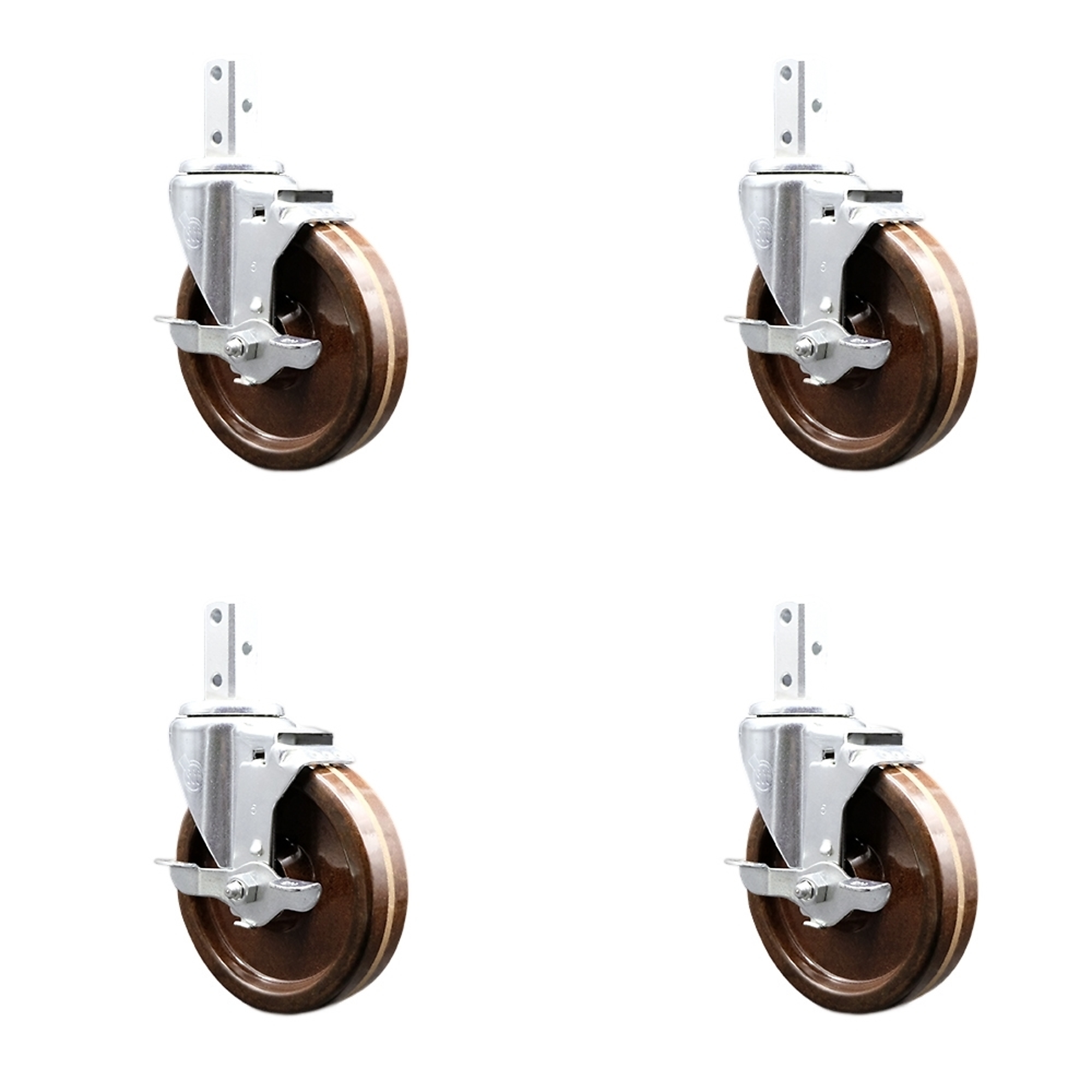 Service Caster, 5Inch x 1 1/4Inch Stem Casters, Wheel Diameter 5 in, Caster Type Swivel, Package (qty.) 4, Model SCC-SQ20S514-PHSHT-TLB-34-4