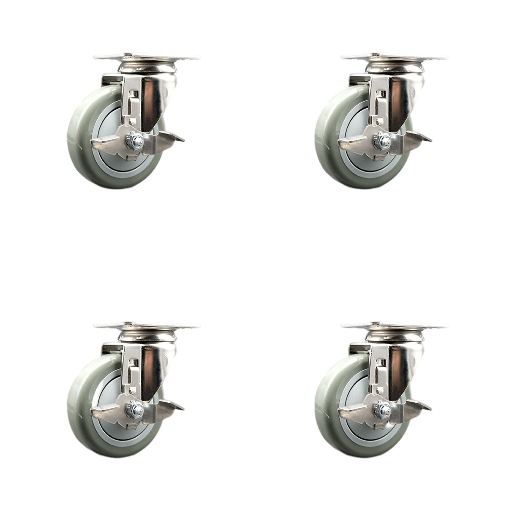 Service Caster, 4Inch x 1 1/4Inch Plate Casters, Wheel Diameter 4 in, Caster Type Swivel, Package (qty.) 4, Model SCC-SS31620S414-PPUB-TLB-4