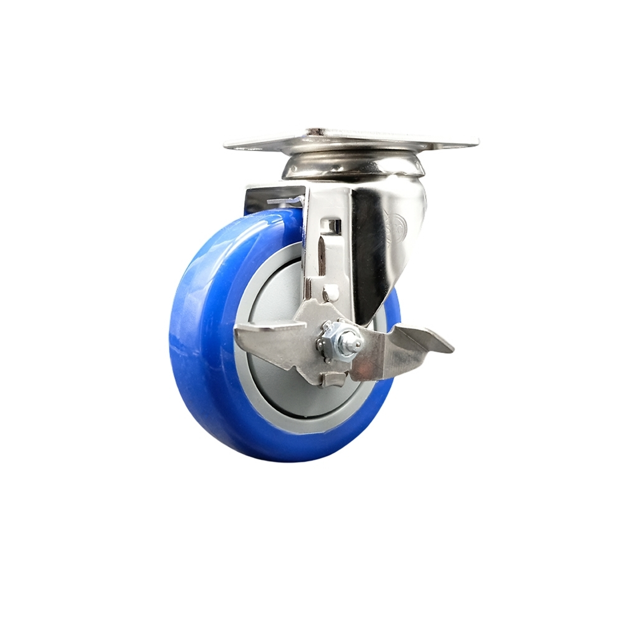 Service Caster, 4Inch x 1 1/4Inch Plate Caster, Wheel Diameter 4 in, Caster Type Swivel, Package (qty.) 1, Model SCC-SS31620S414-PPUB-BLUE-TLB