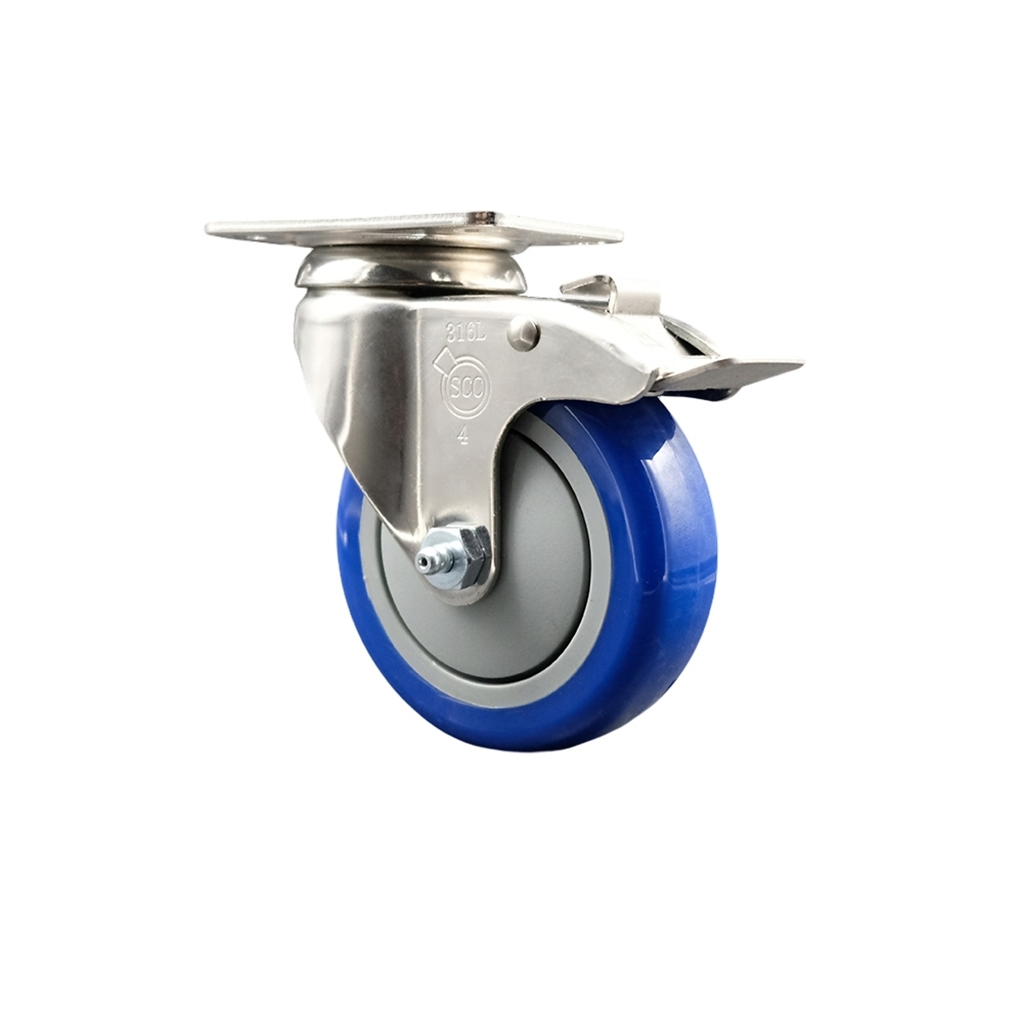 Service Caster, 4Inch x 1 1/4Inch Plate Caster, Wheel Diameter 4 in, Caster Type Swivel, Package (qty.) 1, Model SCC-SS316TTL20S414-PPUB-BLUE