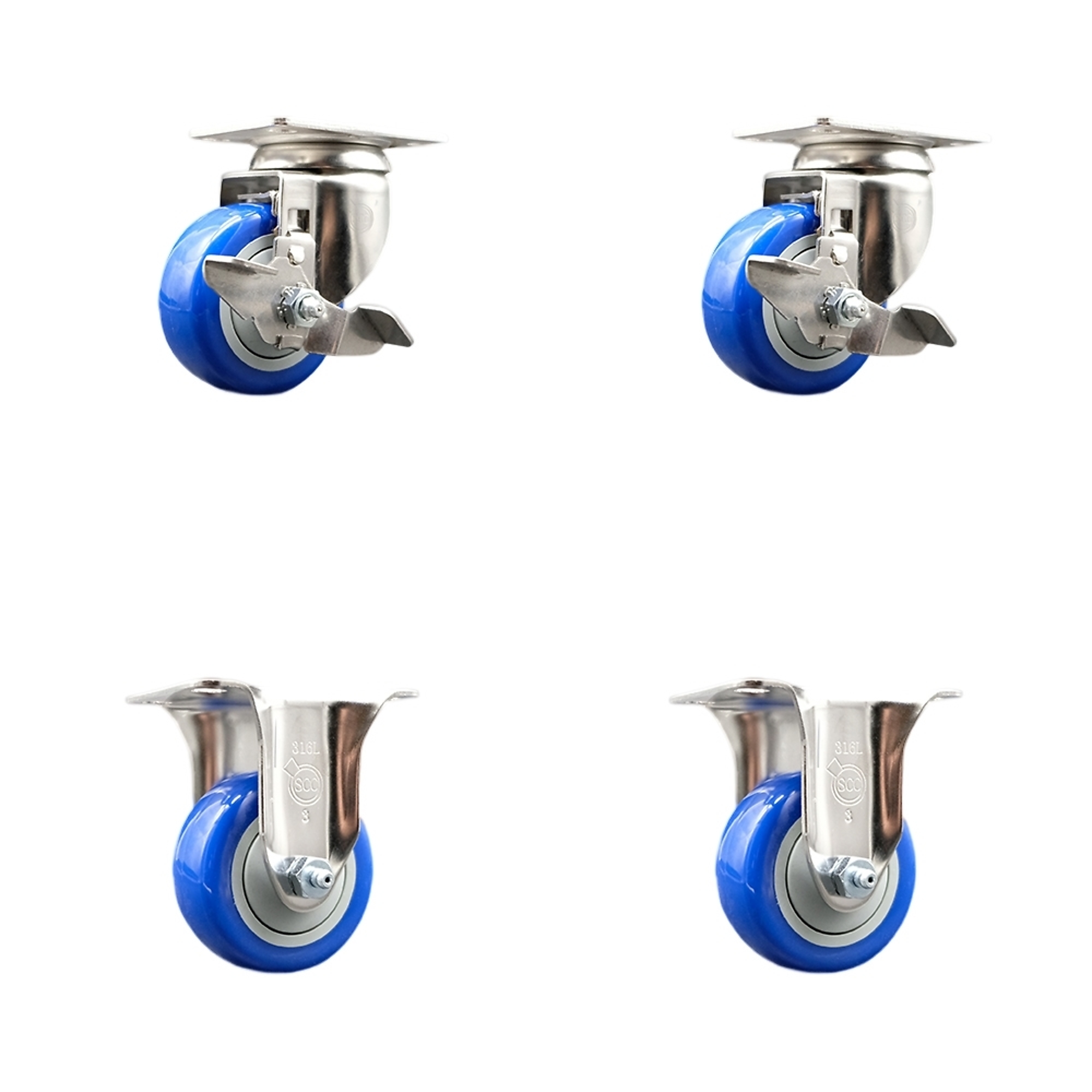 Service Caster, 3 1/2Inch x 1 1/4Inch Plate Casters, Wheel Diameter 3.5 in, Caster Type Swivel, Package (qty.) 4, Model SCC-SS31620S3514-PPUB-BLUE-TLB