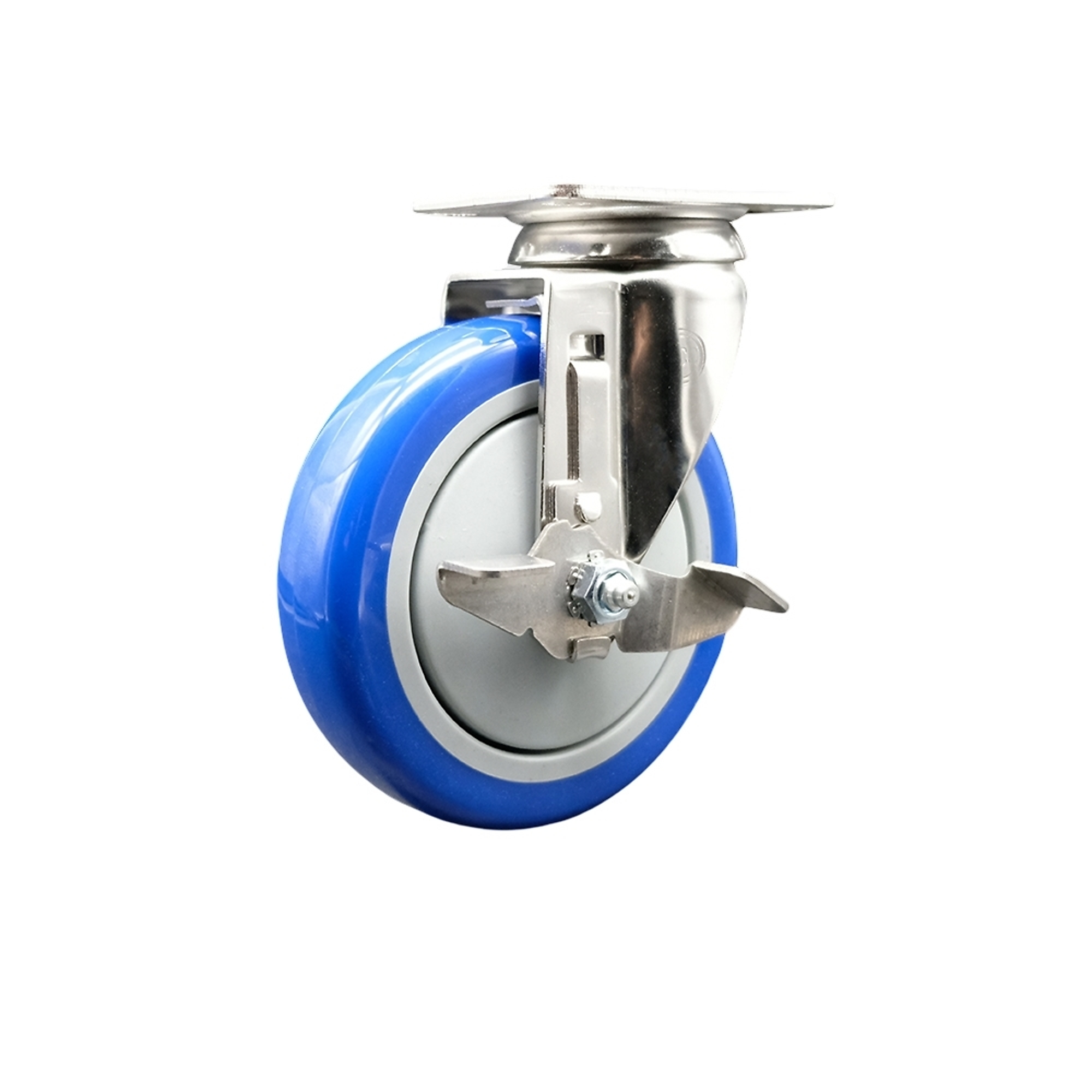 Service Caster, 5Inch x 1 1/4Inch Plate Caster, Wheel Diameter 5 in, Caster Type Swivel, Package (qty.) 1, Model SCC-SS31620S514-PPUB-BLUE-TLB