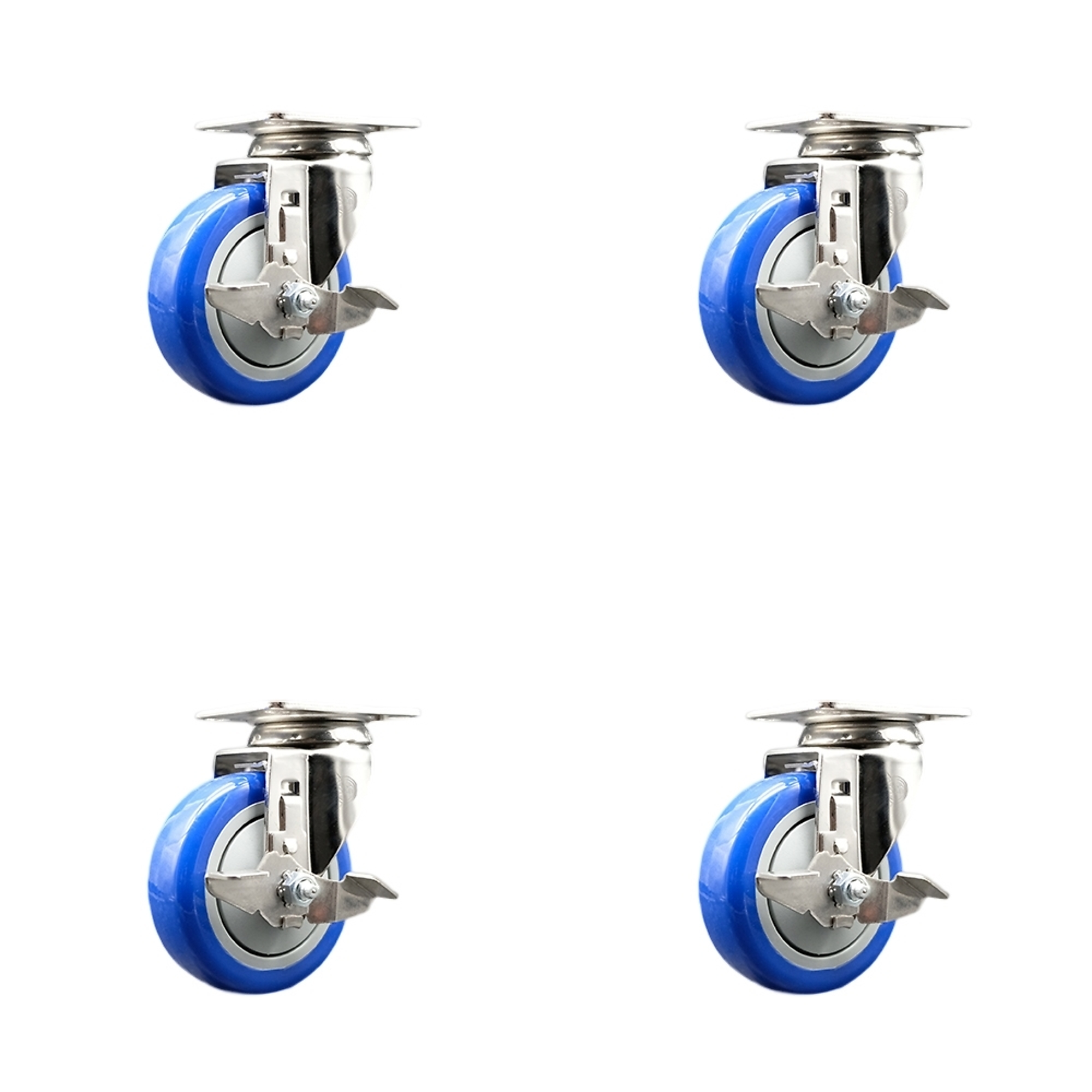 Service Caster, 4Inch x 1 1/4Inch Plate Casters, Wheel Diameter 4 in, Caster Type Swivel, Package (qty.) 4, Model SCC-SS31620S414-PPUB-BLUE-TLB-4