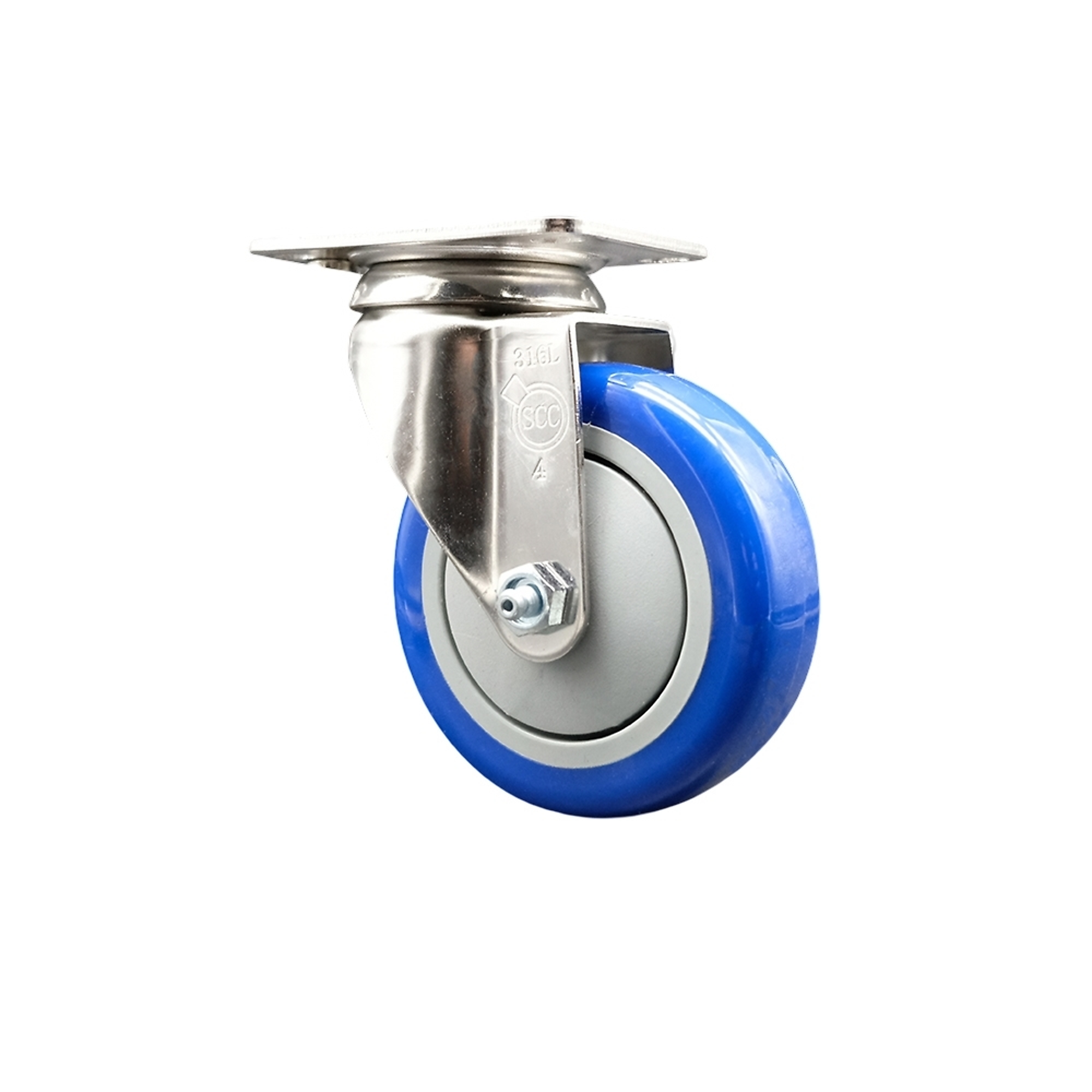 Service Caster, 4Inch x 1 1/4Inch Plate Caster, Wheel Diameter 4 in, Caster Type Swivel, Package (qty.) 1, Model SCC-SS31620S414-PPUB-BLUE