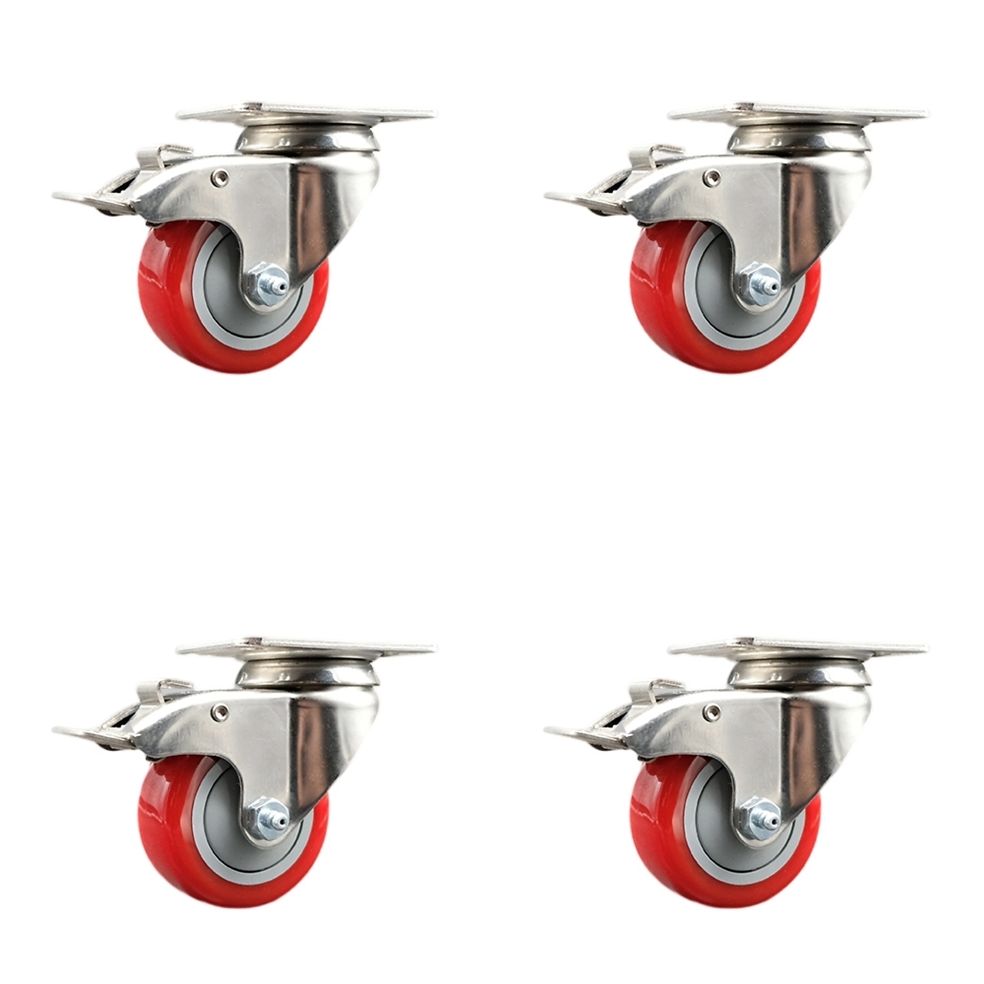 Service Caster, 3Inch x 1 1/4Inch Plate Casters, Wheel Diameter 3 in, Caster Type Swivel, Package (qty.) 4, Model SCC-SS316TTL20S314-PPUB-RED-4