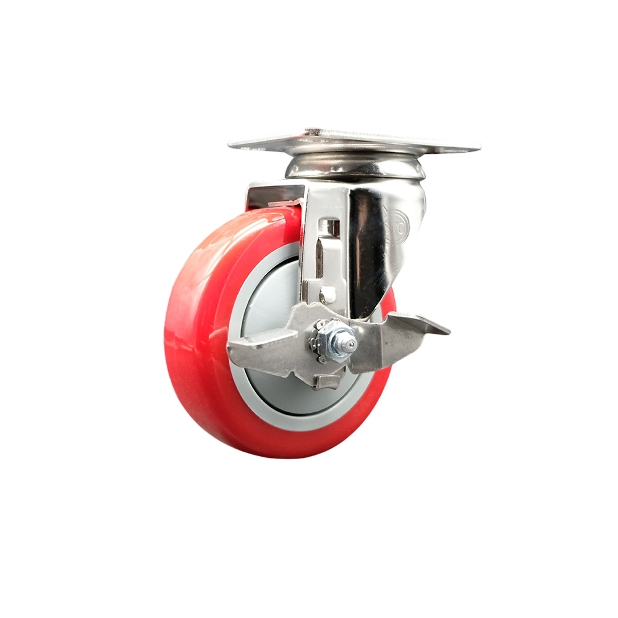 Service Caster, 4Inch x 1 1/4Inch Plate Caster, Wheel Diameter 4 in, Caster Type Swivel, Package (qty.) 1, Model SCC-SS31620S414-PPUB-RED-TLB