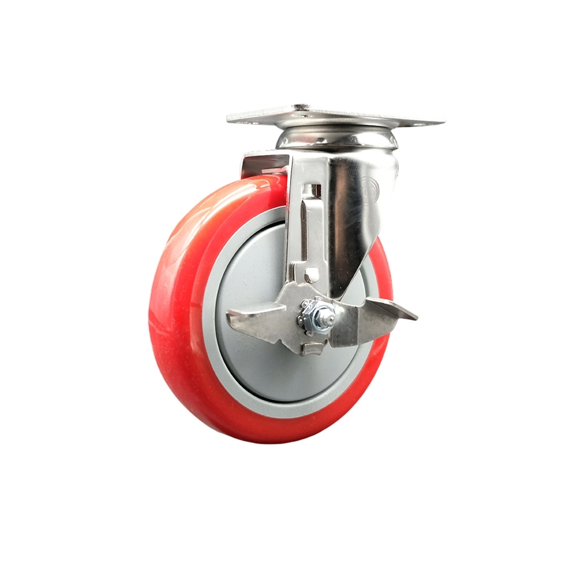 Service Caster, 5Inch x 1 1/4Inch Plate Caster, Wheel Diameter 5 in, Caster Type Swivel, Package (qty.) 1, Model SCC-SS31620S514-PPUB-RED-TLB