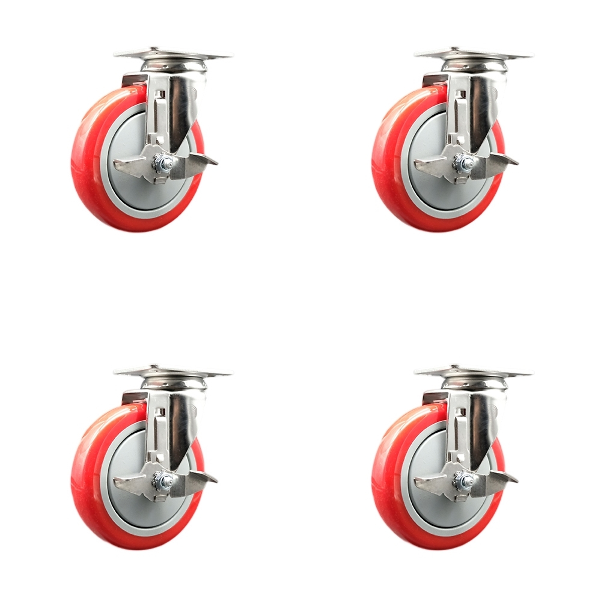 Service Caster, 5Inch x 1 1/4Inch Plate Casters, Wheel Diameter 5 in, Caster Type Swivel, Package (qty.) 4, Model SCC-SS31620S514-PPUB-RED-TLB-4