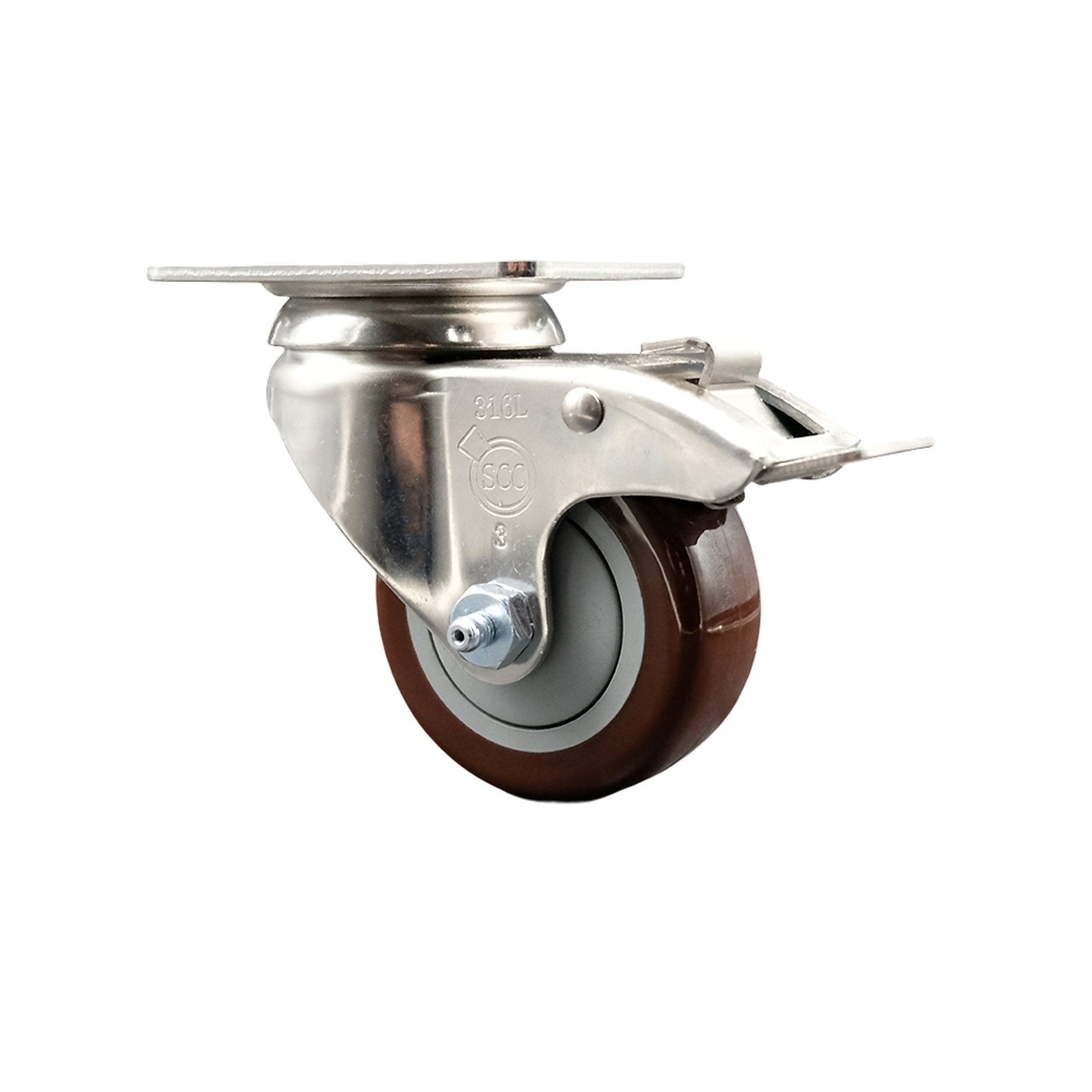 Service Caster, 3Inch x 1 1/4Inch Plate Caster, Wheel Diameter 3 in, Caster Type Swivel, Package (qty.) 1, Model SCC-SS316TTL20S314-PPUB-MRN