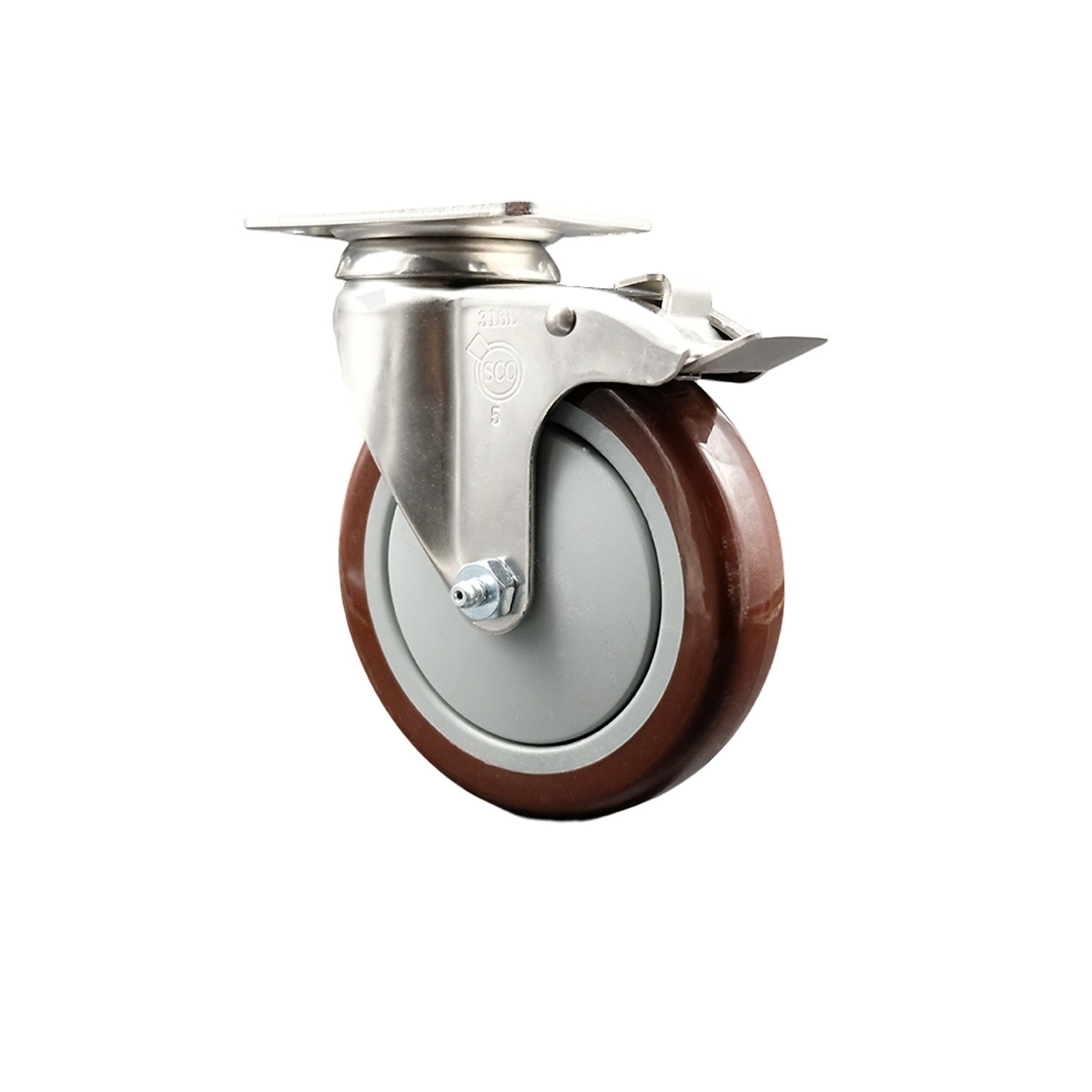 Service Caster, 5Inch x 1 1/4Inch Plate Caster, Wheel Diameter 5 in, Caster Type Swivel, Package (qty.) 1, Model SCC-SS316TTL20S514-PPUB-MRN