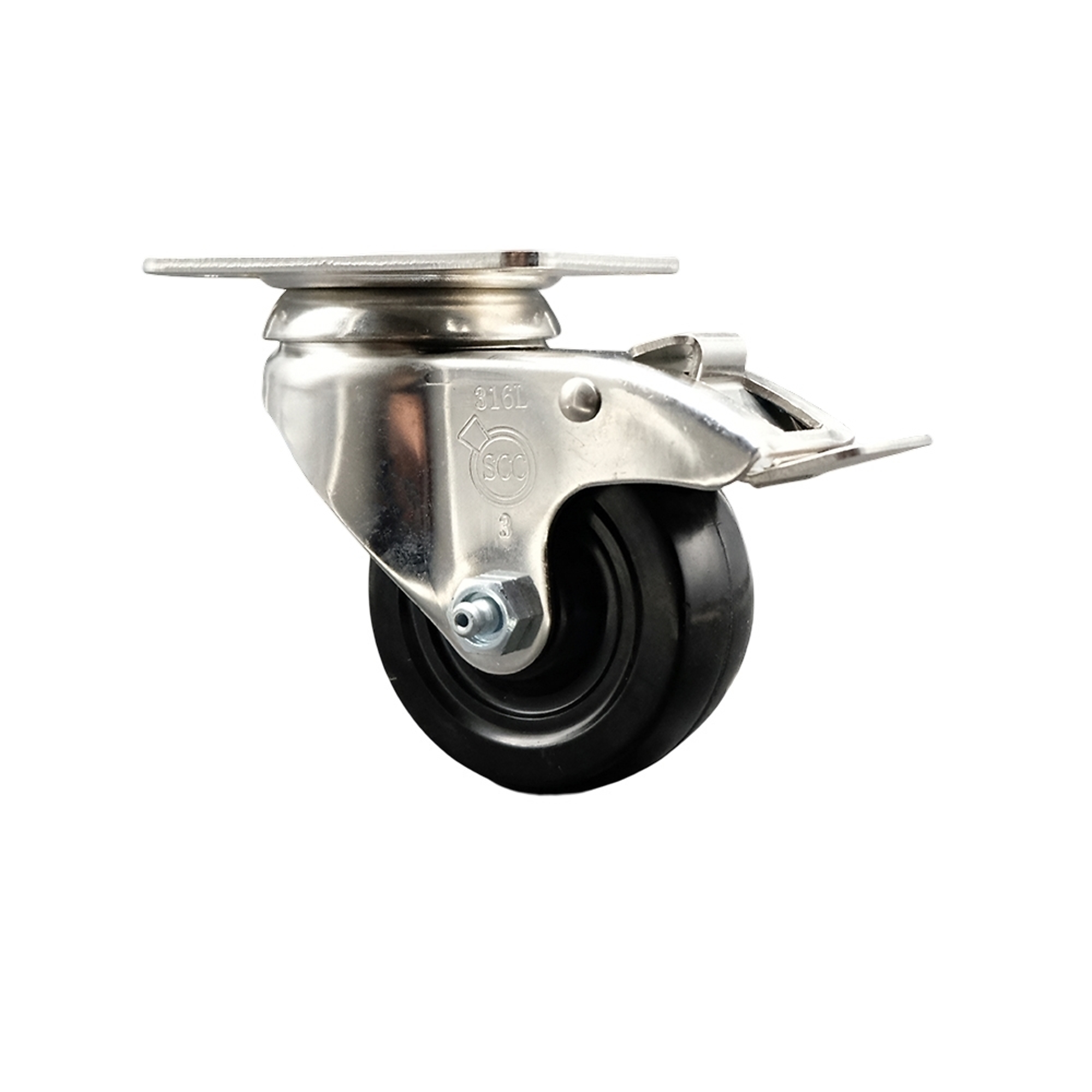 Service Caster, 3Inch x 1 1/4Inch Plate Caster, Wheel Diameter 3 in, Caster Type Swivel, Package (qty.) 1, Model SCC-SS316TTL20S314-SRS