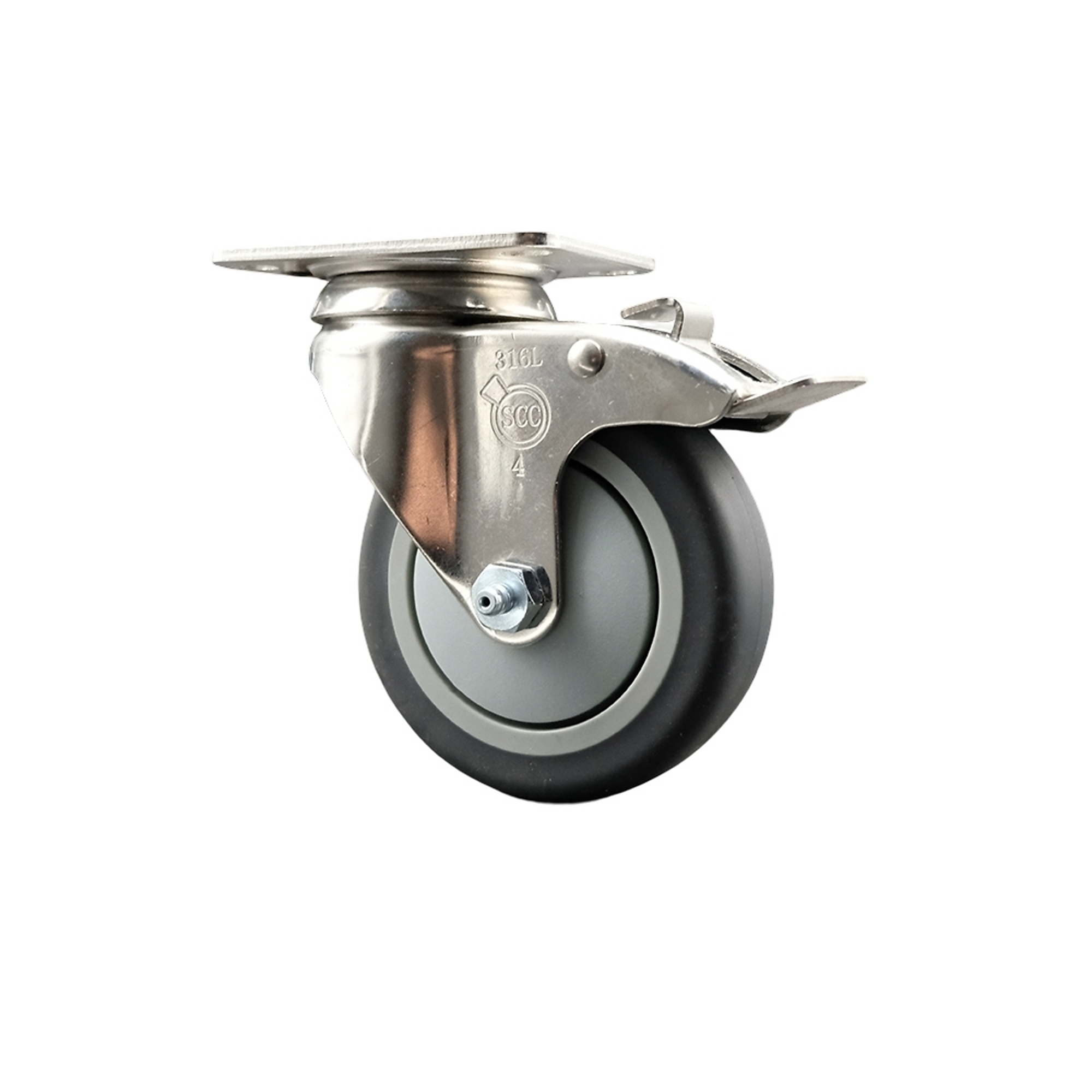 Service Caster, 4Inch x 1 1/4Inch Plate Caster, Wheel Diameter 4 in, Caster Type Swivel, Package (qty.) 1, Model SCC-SS316TTL20S414-TPRB