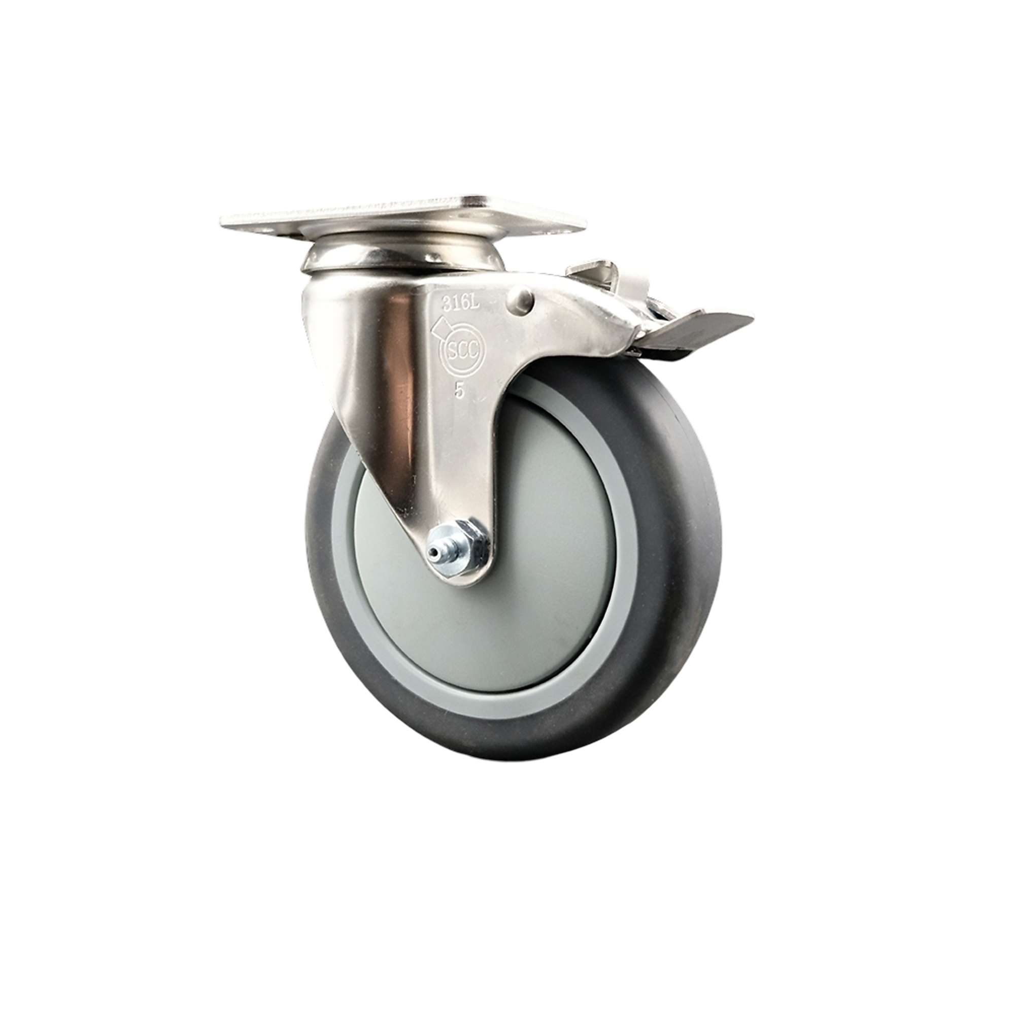 Service Caster, 5Inch x 1 1/4Inch Plate Caster, Wheel Diameter 5 in, Caster Type Swivel, Package (qty.) 1, Model SCC-SS316TTL20S514-TPRB