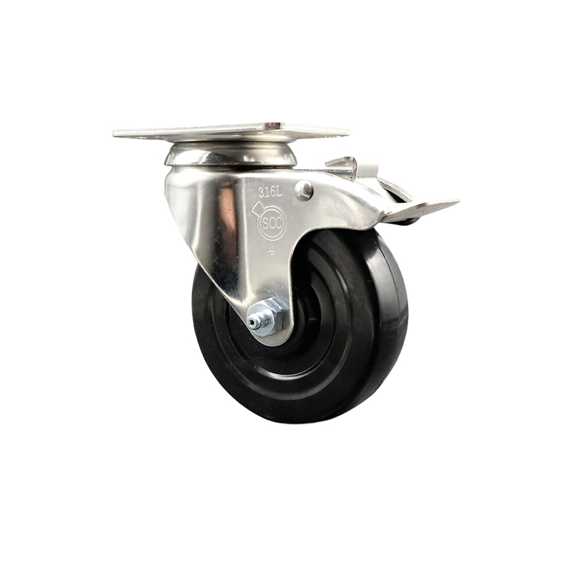 Service Caster, 4Inch x 1 1/4Inch Plate Caster, Wheel Diameter 4 in, Caster Type Swivel, Package (qty.) 1, Model SCC-SS316TTL20S414-SRS