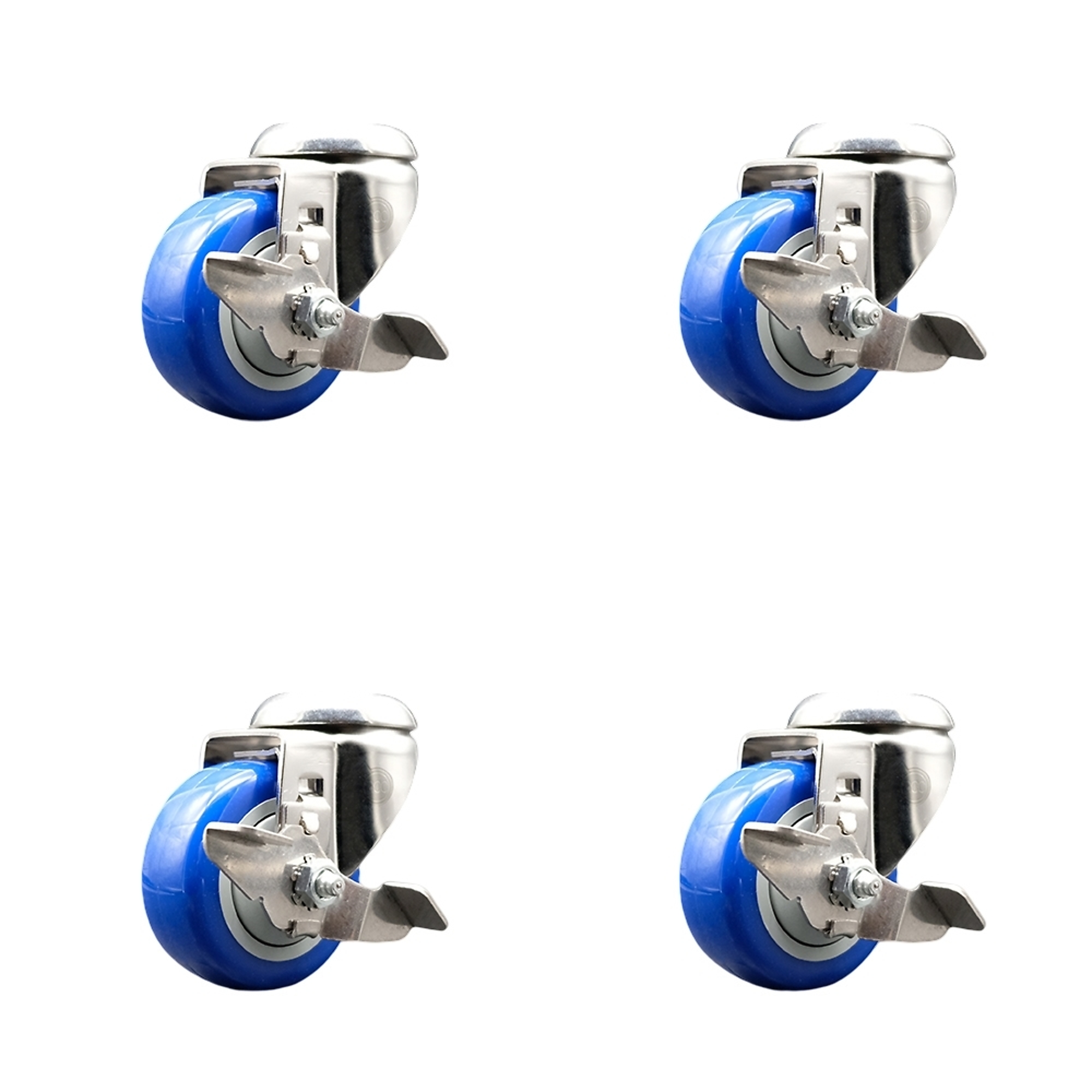 Service Caster, 3Inch x 1 1/4Inch Stem Casters, Wheel Diameter 3 in, Caster Type Swivel, Package (qty.) 4, Model SCC-SS316BH20S314-PPUB-BLUE-TLB-4