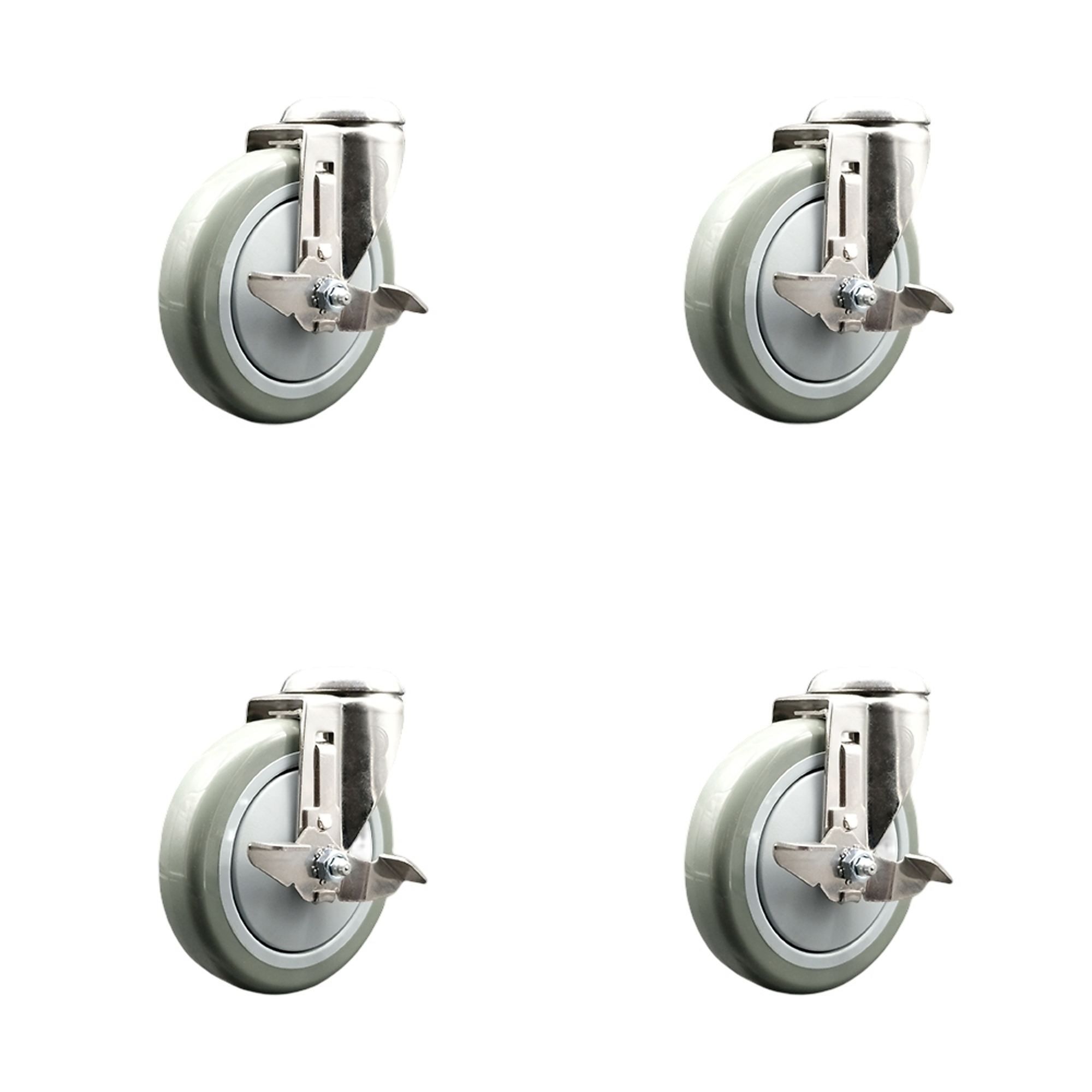 Service Caster, 5Inch x 1 1/4Inch Stem Casters, Wheel Diameter 5 in, Caster Type Swivel, Package (qty.) 4, Model SCC-SS316BH20S514-PPUB-TLB-4