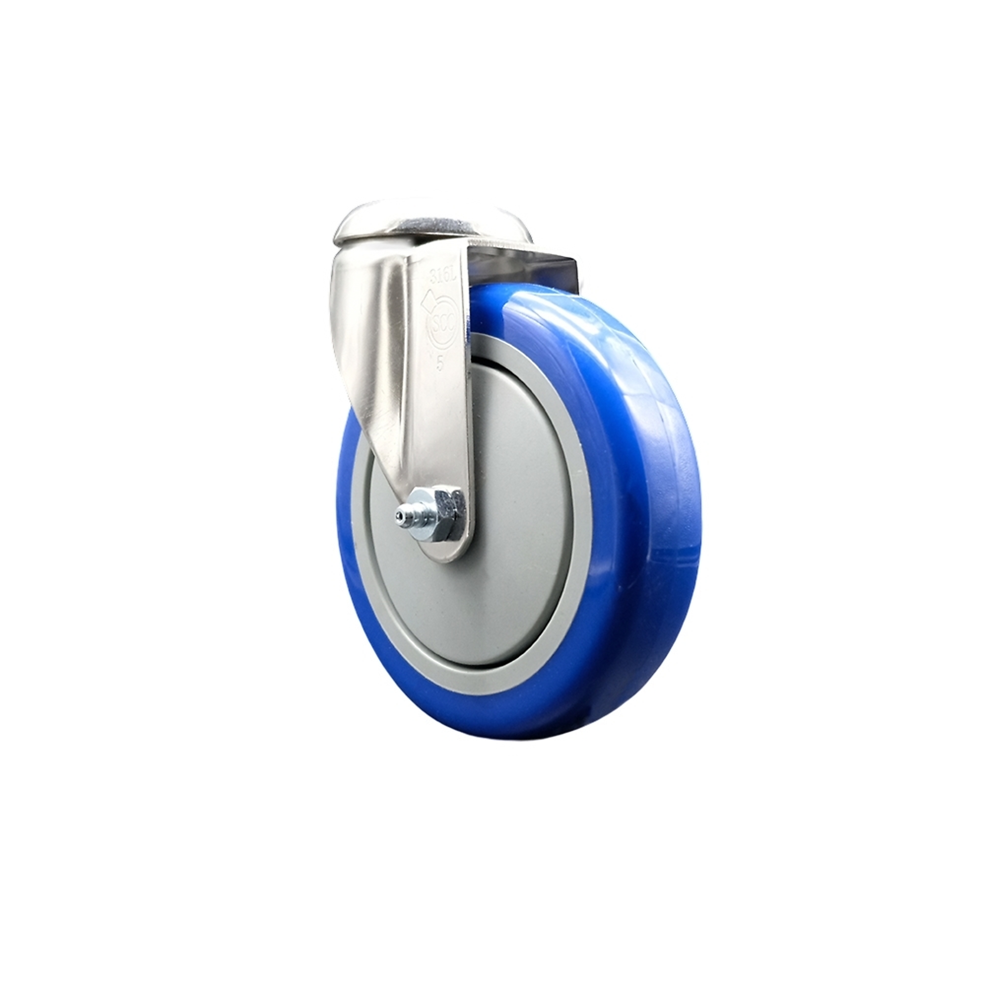 Service Caster, 5Inch x 1 1/4Inch Stem Caster, Wheel Diameter 5 in, Caster Type Swivel, Package (qty.) 1, Model SCC-SS316BH20S514-PPUB-BLUE