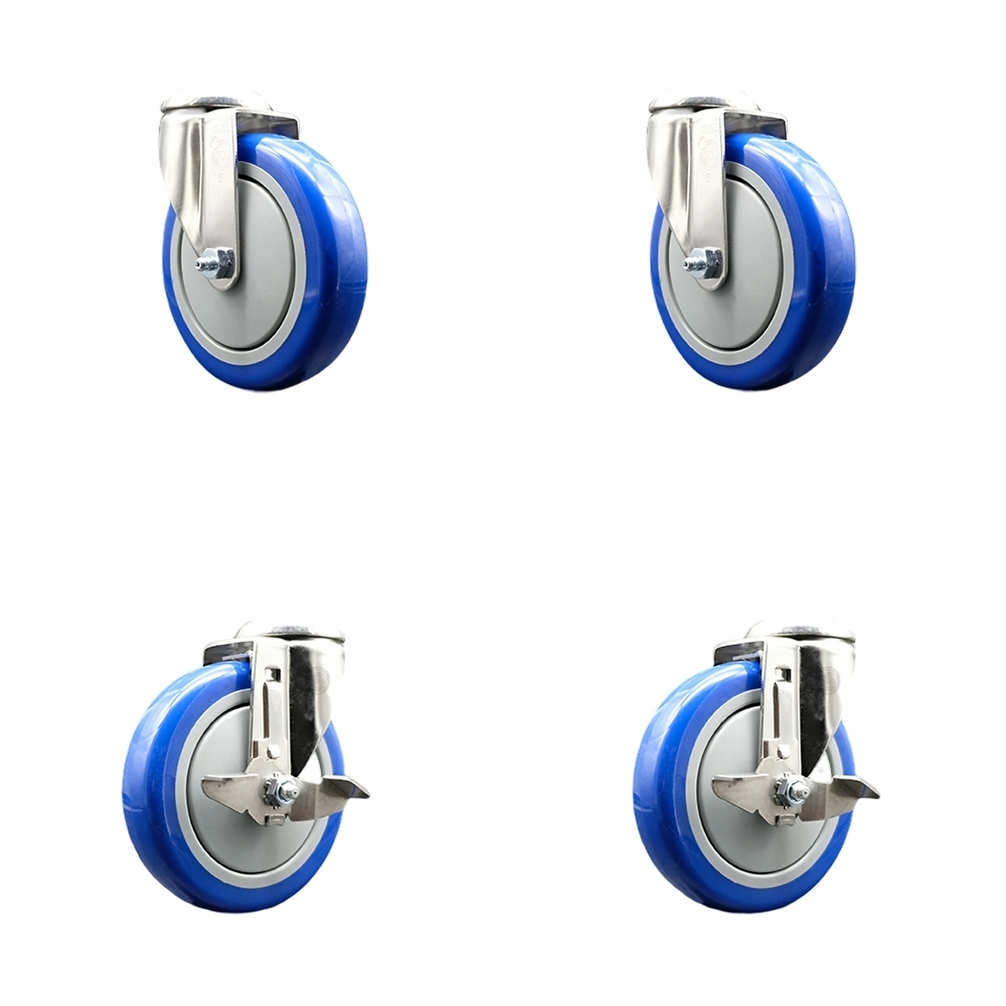 Service Caster, 5Inch x 1 1/4Inch Stem Casters, Wheel Diameter 5 in, Caster Type Swivel, Package (qty.) 4, Model SCC-SS316BH20S514-PPUB-BLUE-2-TLB-2