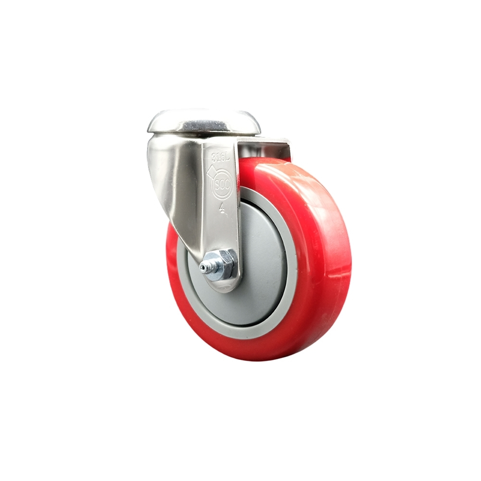 Service Caster, 4Inch x 1 1/4Inch Stem Caster, Wheel Diameter 4 in, Caster Type Swivel, Package (qty.) 1, Model SCC-SS316BH20S414-PPUB-RED