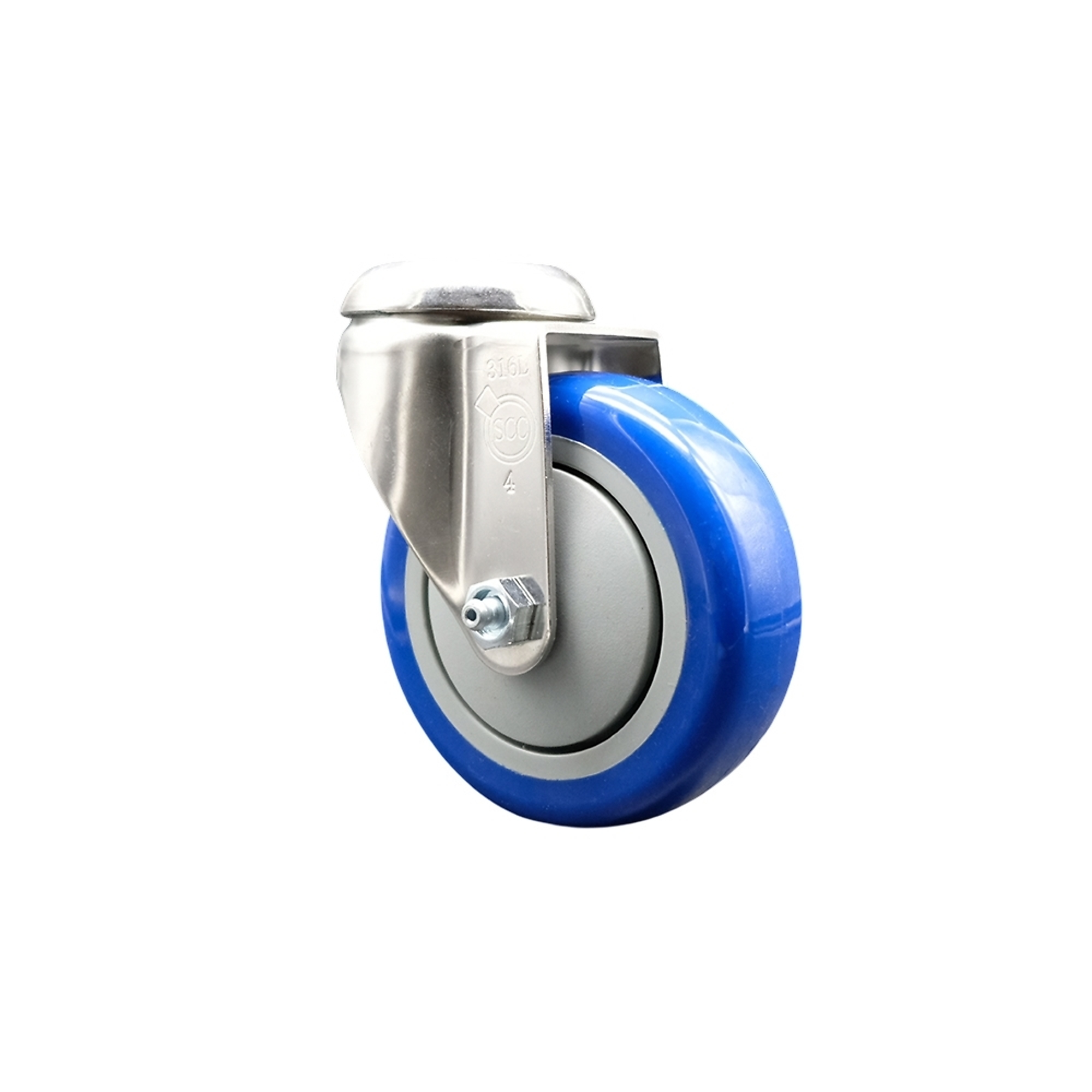 Service Caster, 4Inch x 1 1/4Inch Stem Caster, Wheel Diameter 4 in, Caster Type Swivel, Package (qty.) 1, Model SCC-SS316BH20S414-PPUB-BLUE